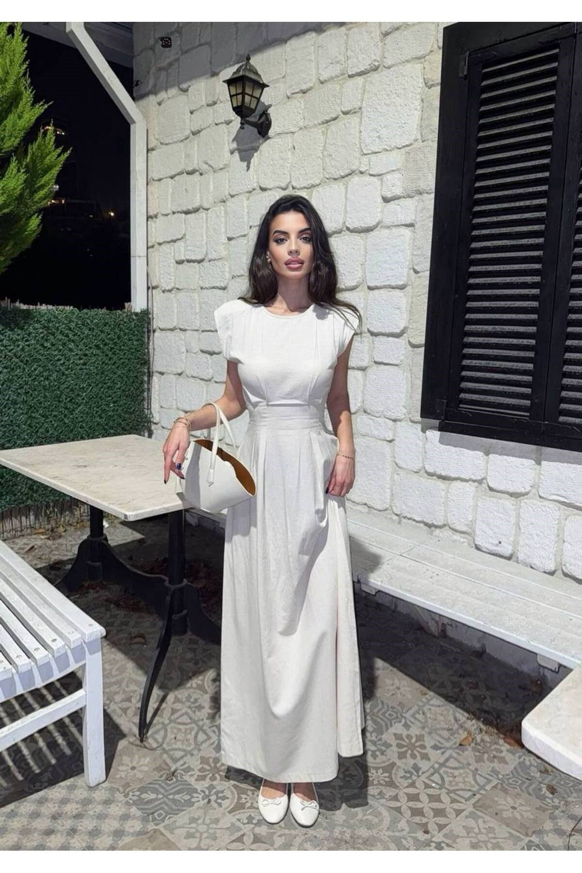Kadın Belden Oturmalı Dökümlü Elbise