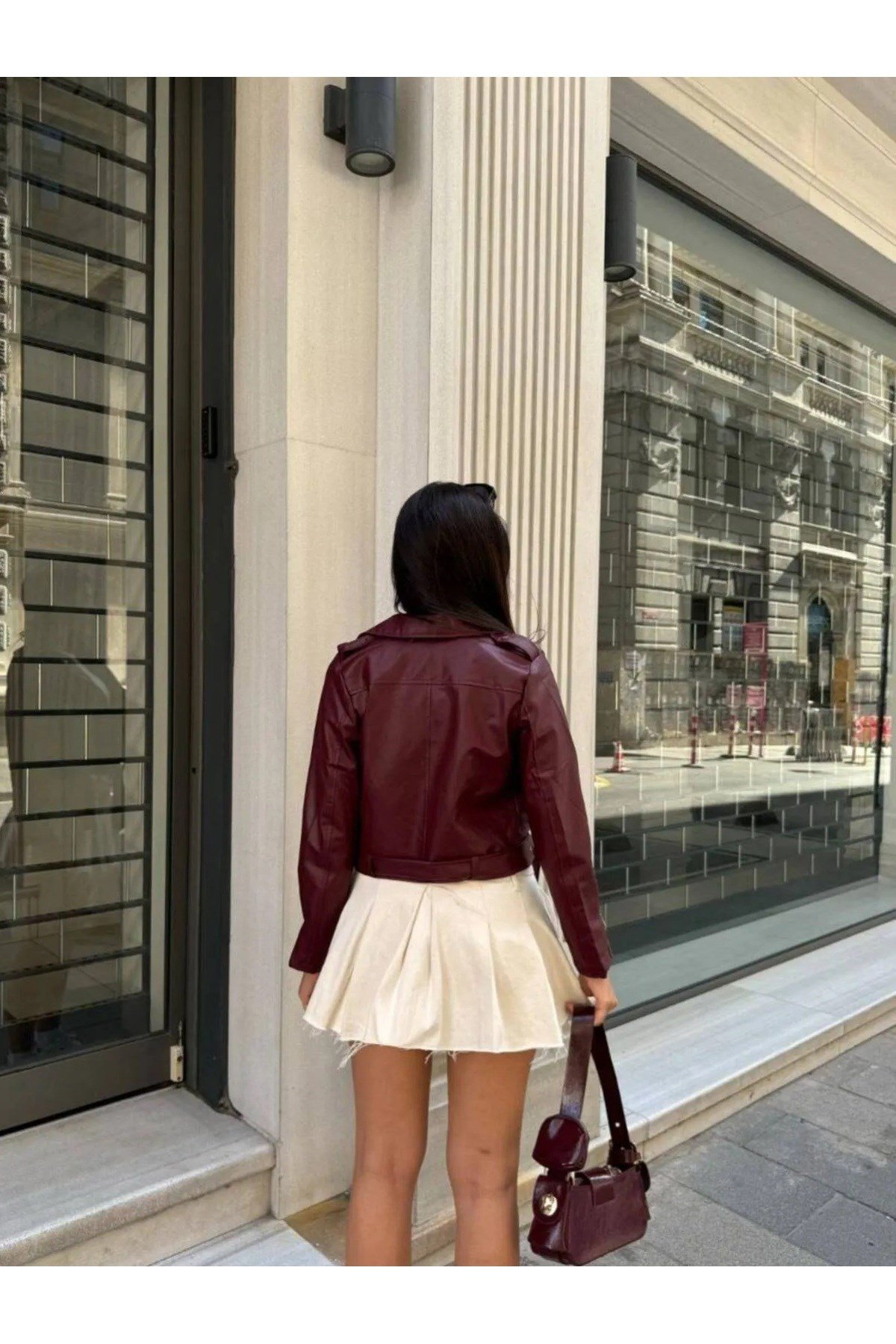 Kadın Bordo Deri Ceket Yeni Model