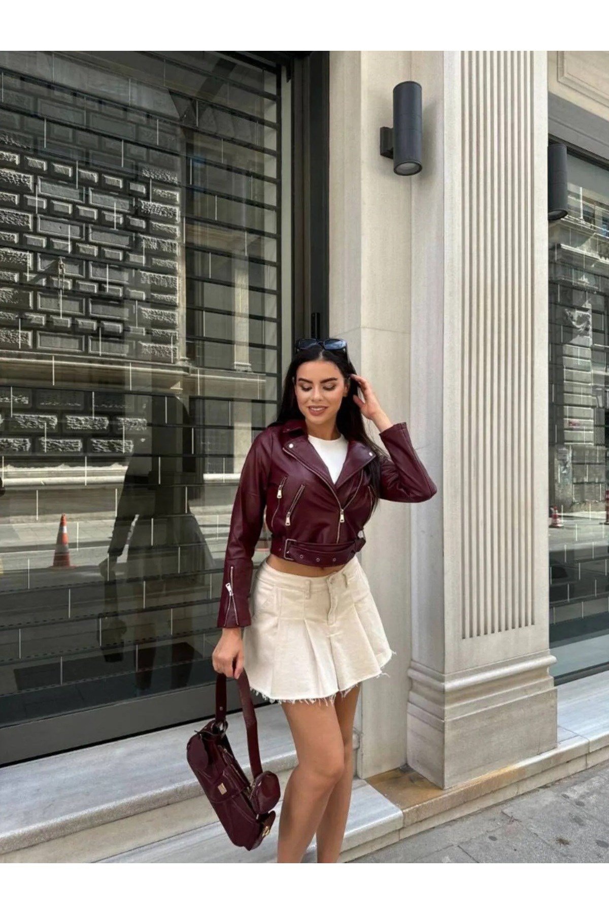 Kadın Bordo Deri Ceket Yeni Model