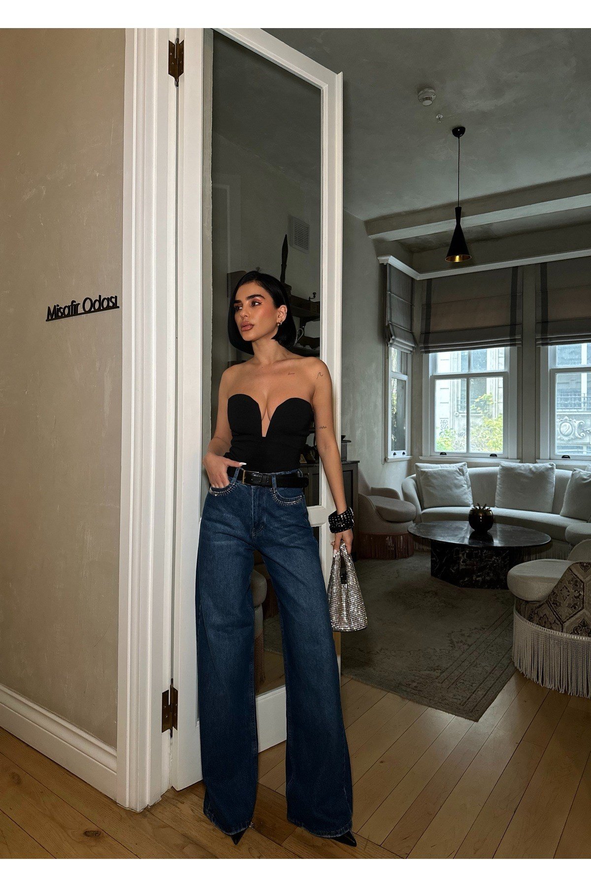 Kadın Cep Taşlı Jeans Kot Pantolon