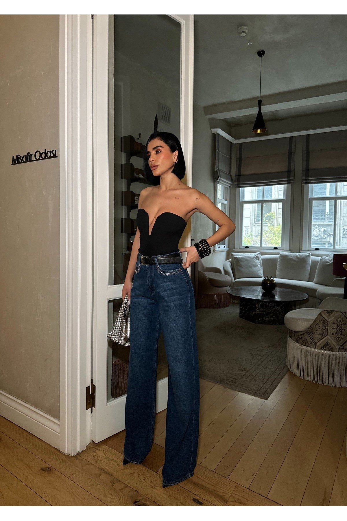 Kadın Cep Taşlı Jeans Kot Pantolon