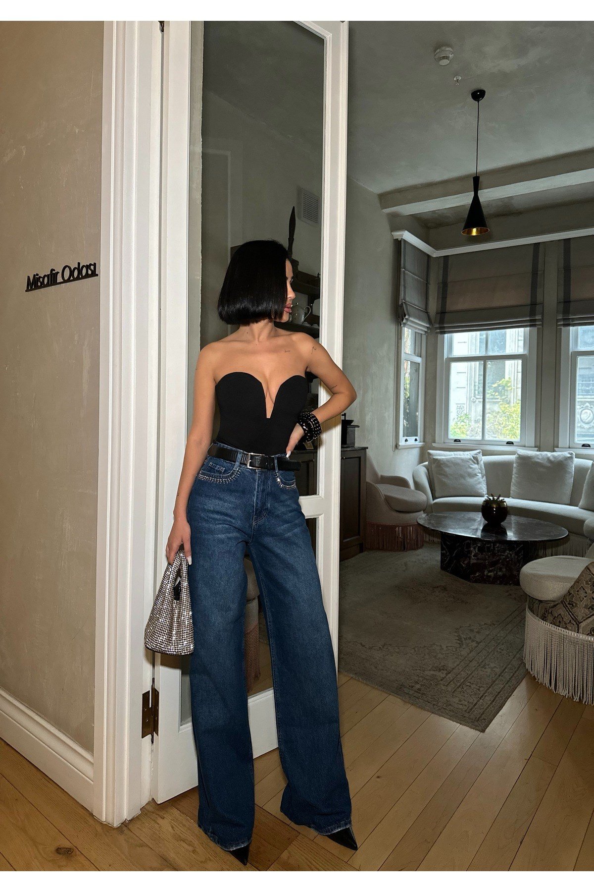 Kadın Cep Taşlı Jeans Kot Pantolon
