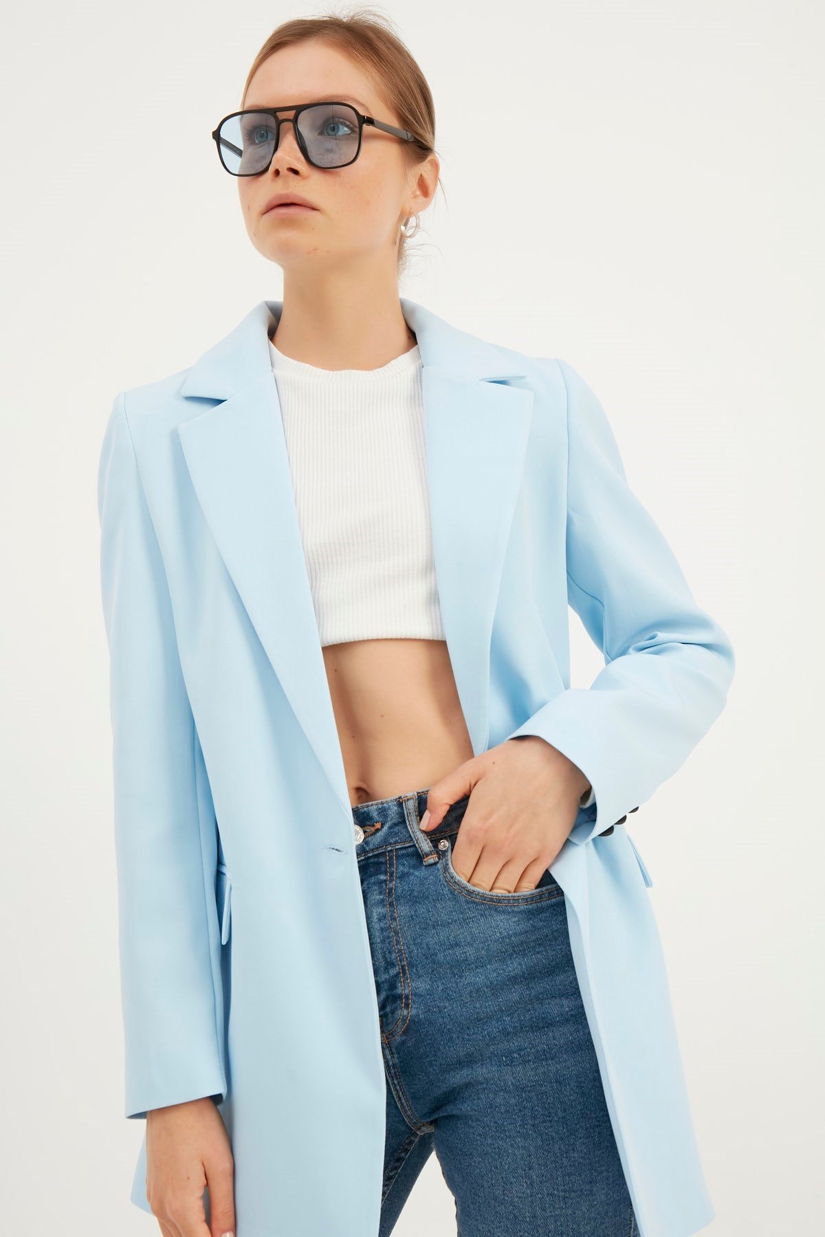 Kadın Gök Mavi Blazer Ceket