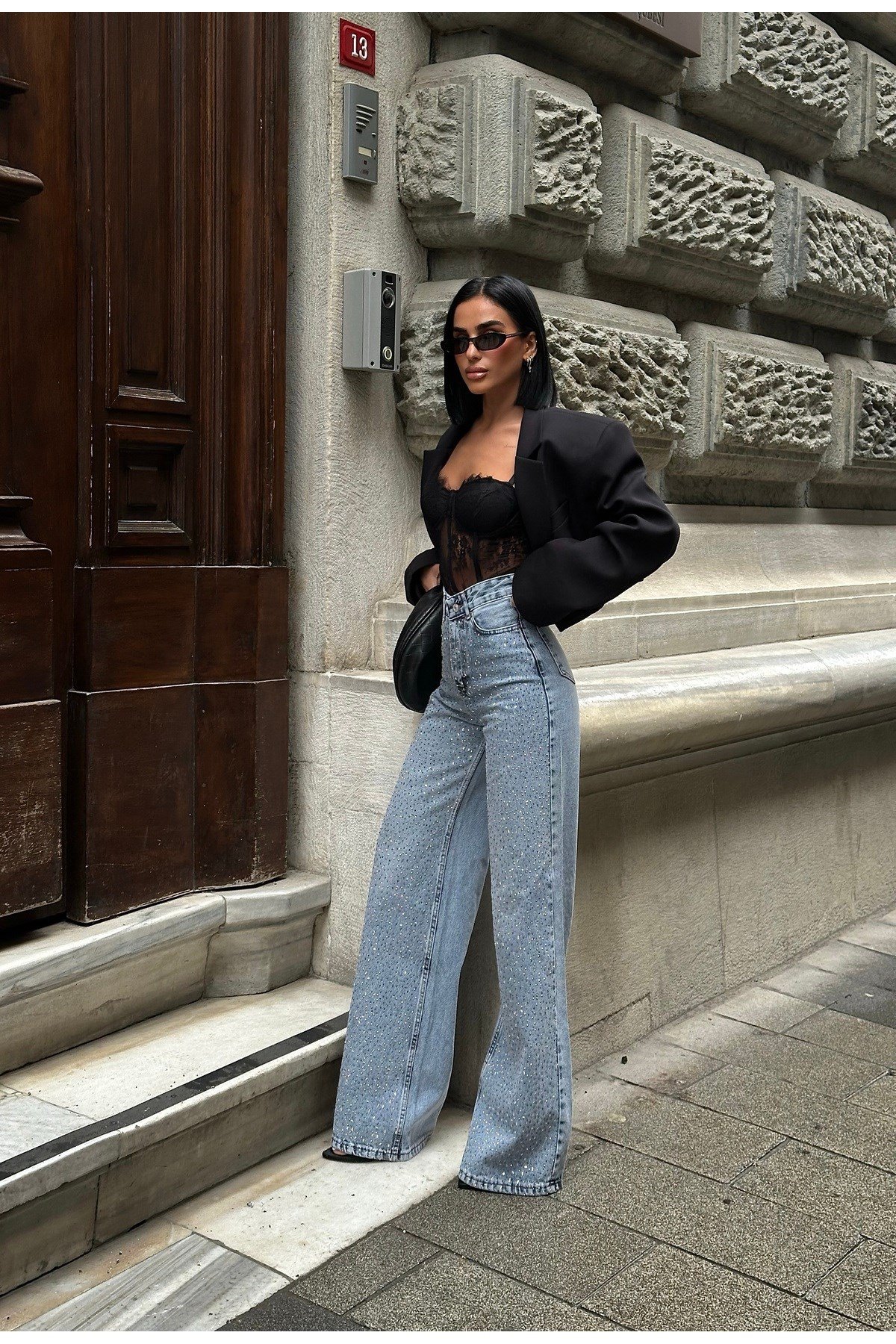 Kadın Jean Yüksek Bel Palazzo Esnek Kot Pantolon