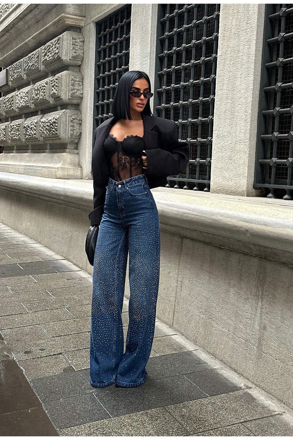Kadın Jean Yüksek Bel Palazzo Esnek Kot Pantolon