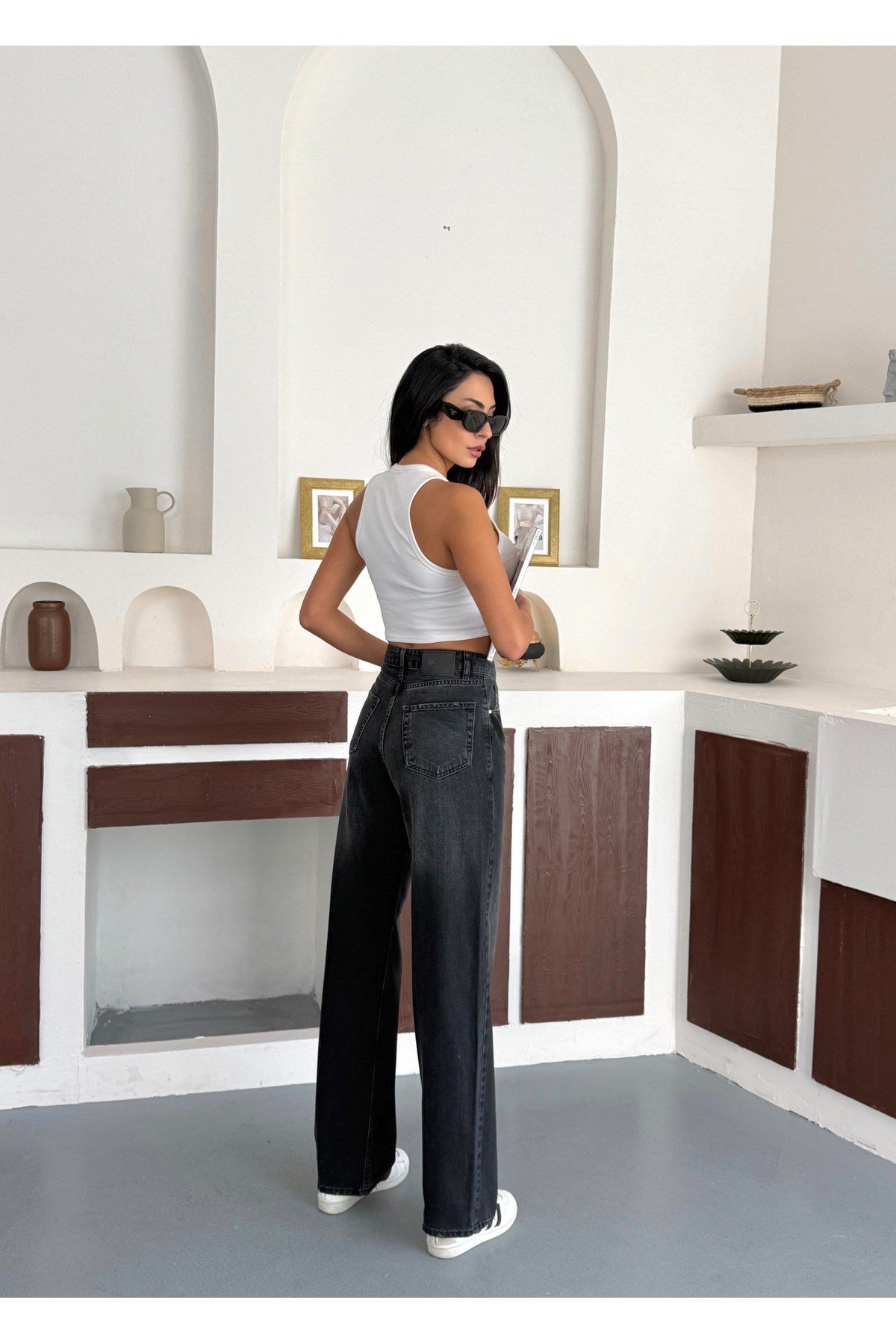 Kadın Jean Yüksek Bel Palazzo Likralı Esnek Kot Pantolon
