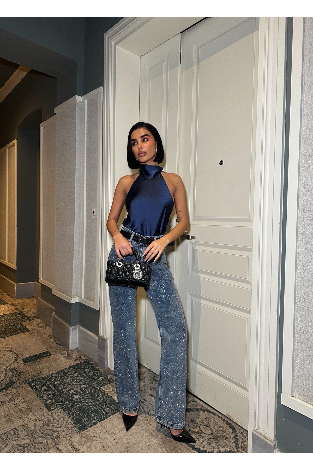Kadın Jean Yüksek Bel Palazzo Likralı Esnek Kot Pantolon