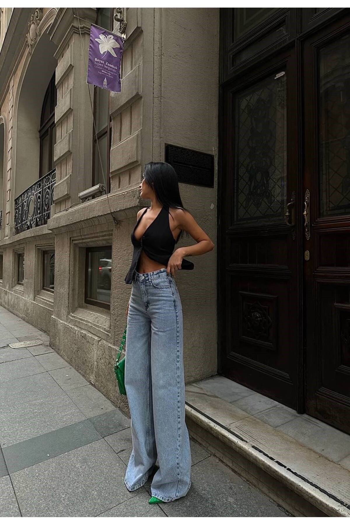 Kadın Jean Yüksek Palazzo Likralı Esnek Kot Pantolon