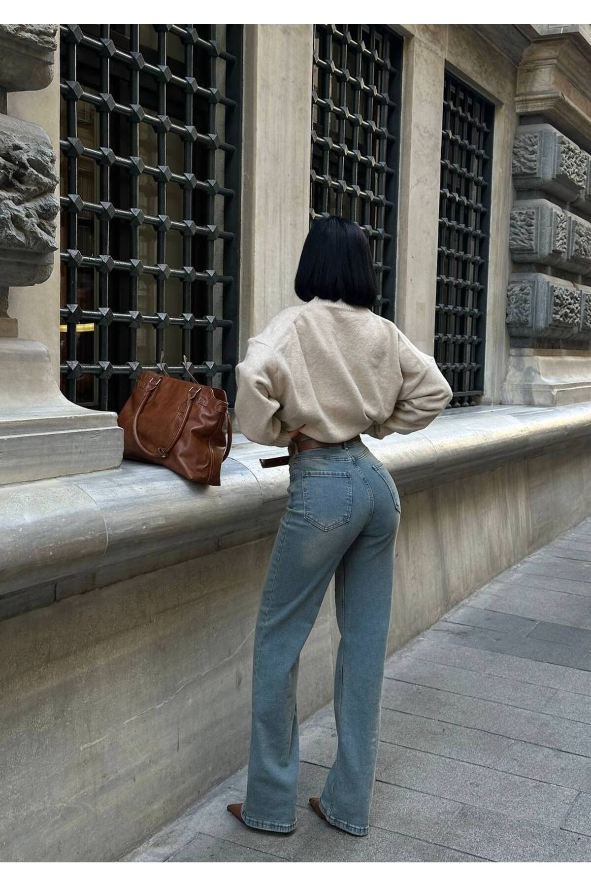 Kadın Jean Yüksek Palazzo Likralı Esnek Kot Pantolon