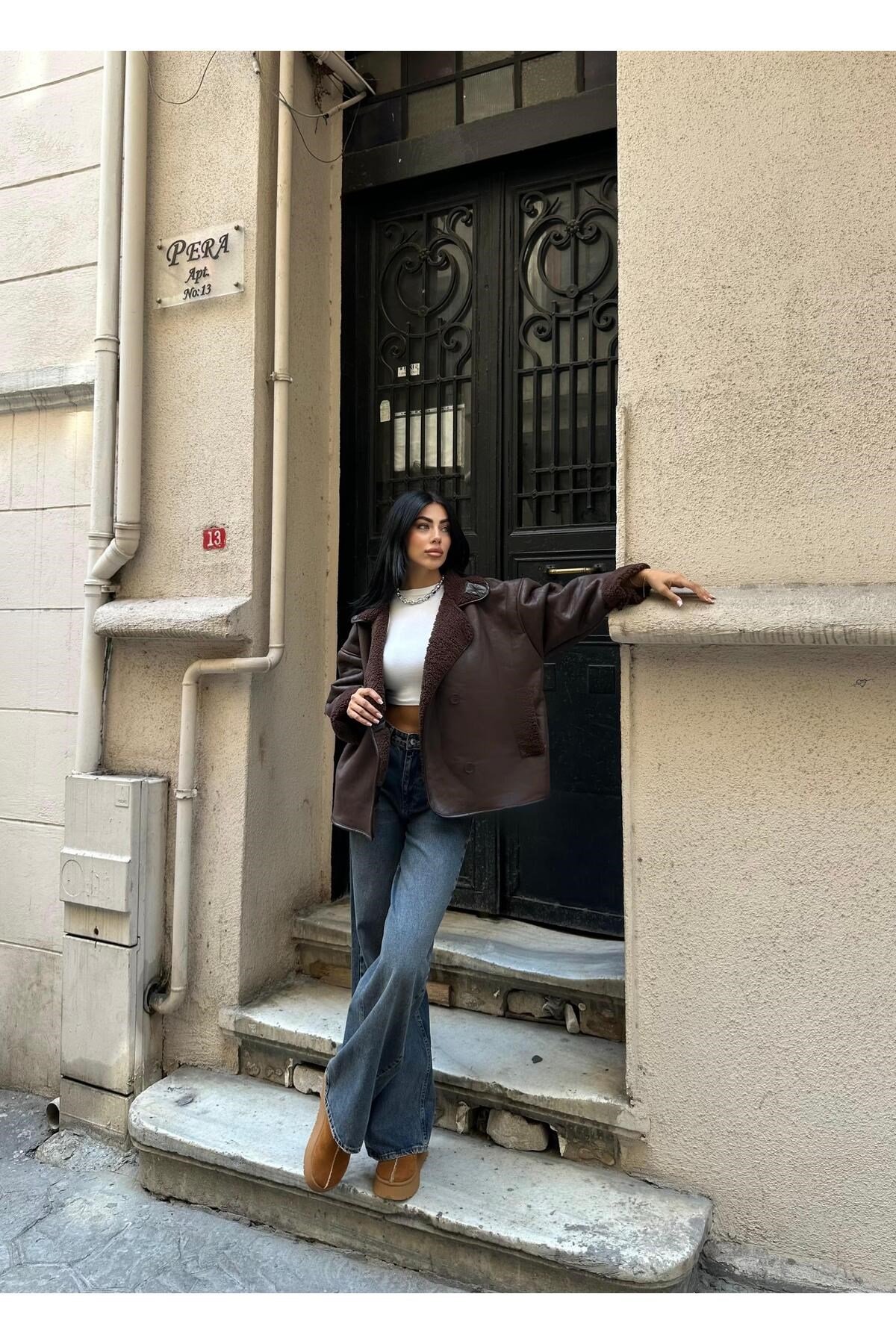 Kadın Koyu Kahverengi Siyah Oversize Ceket