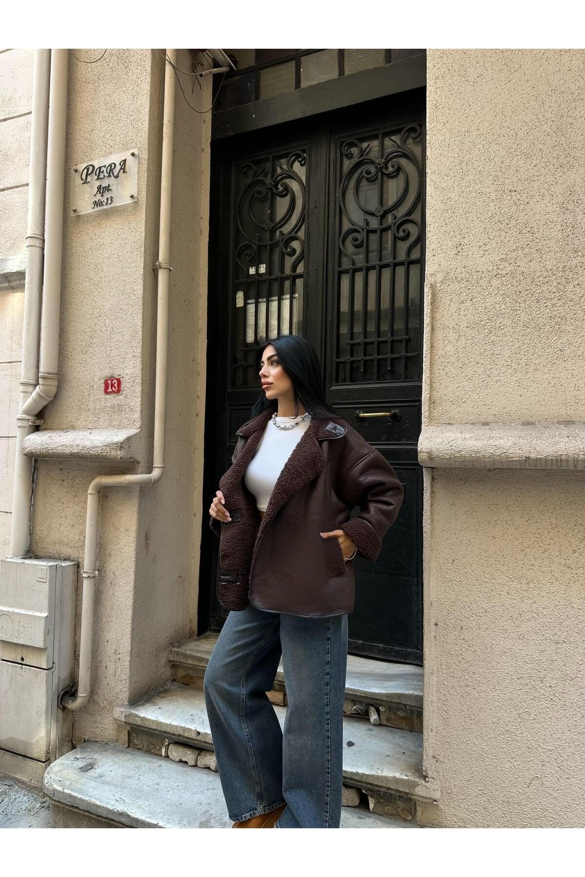 Kadın Koyu Kahverengi Siyah Oversize Ceket