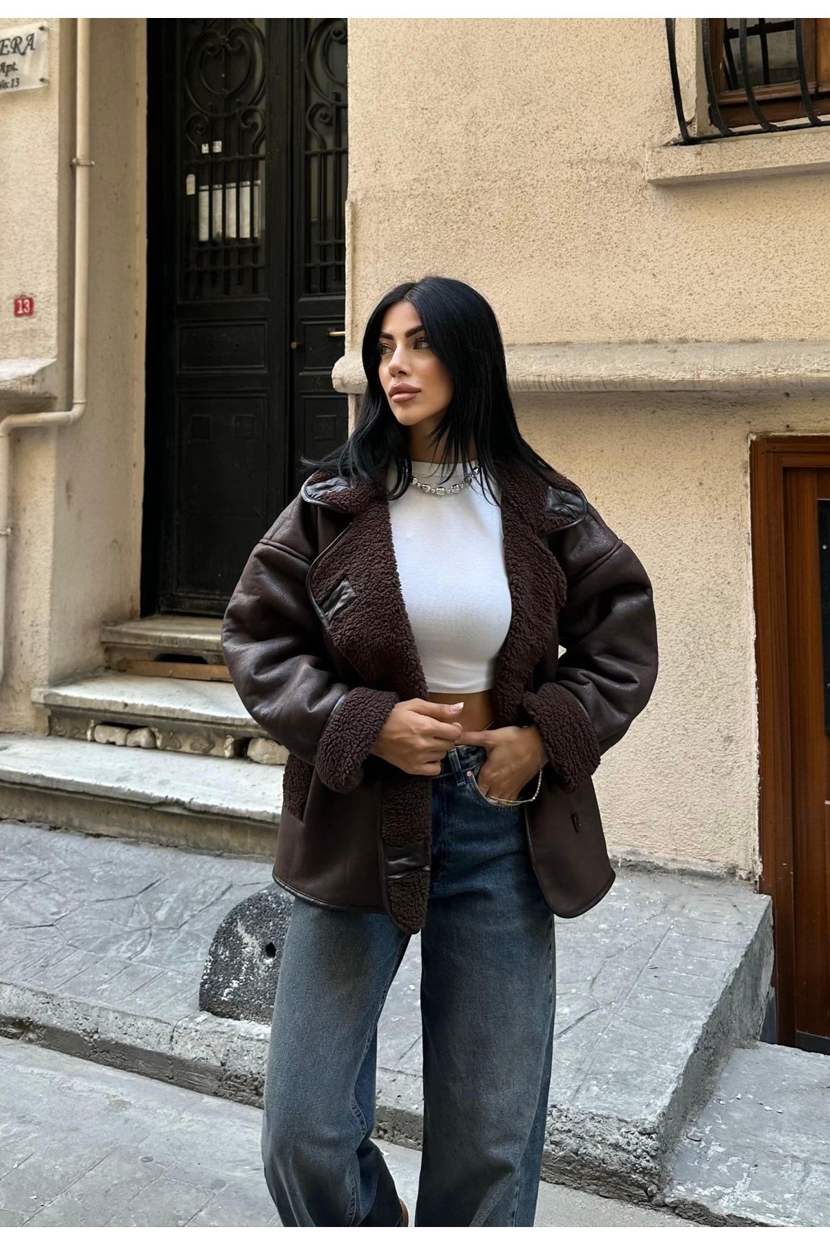 Kadın Koyu Kahverengi Siyah Oversize Ceket