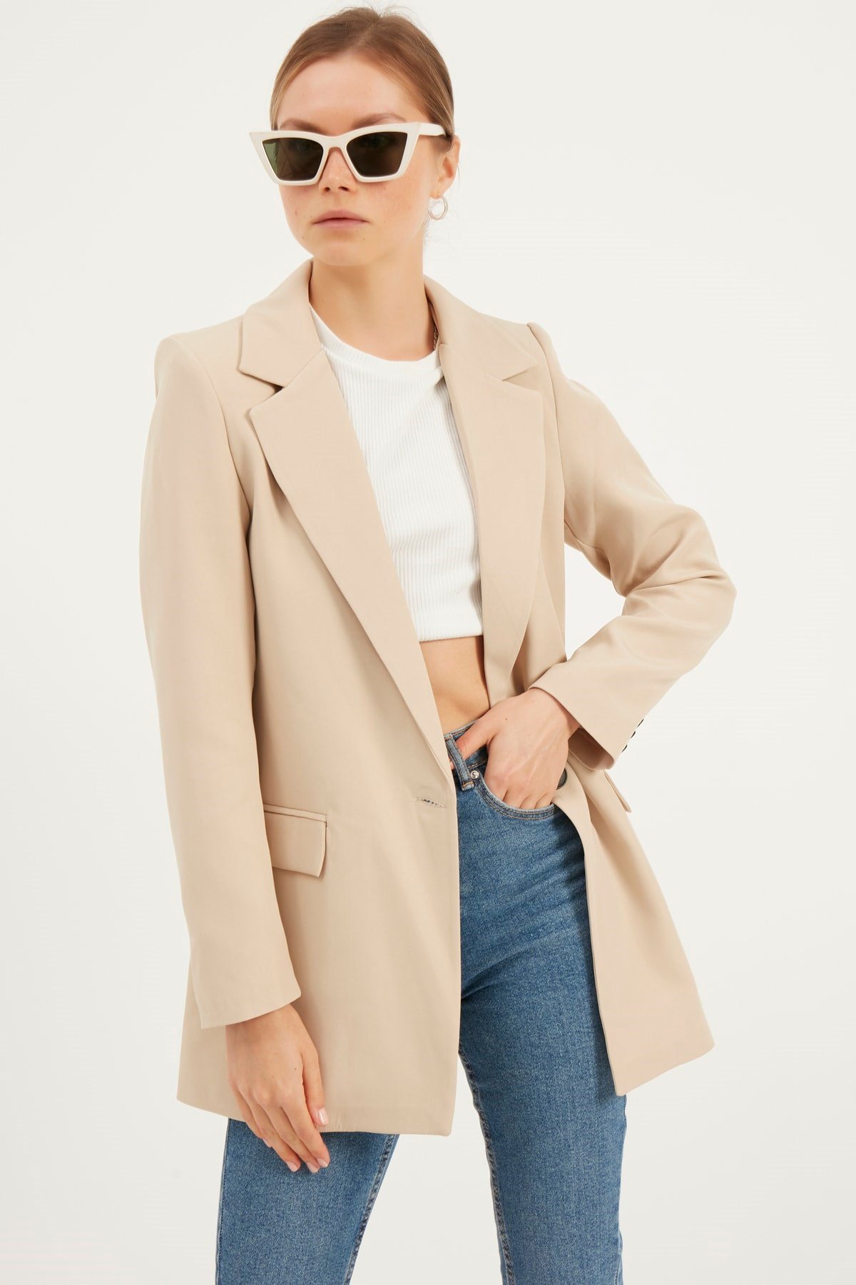 Kadın Krem Blazer Ceket