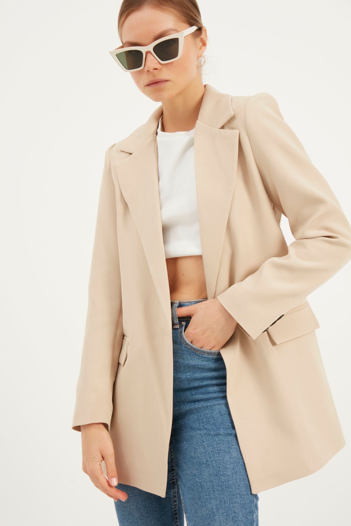 Kadın Krem Blazer Ceket