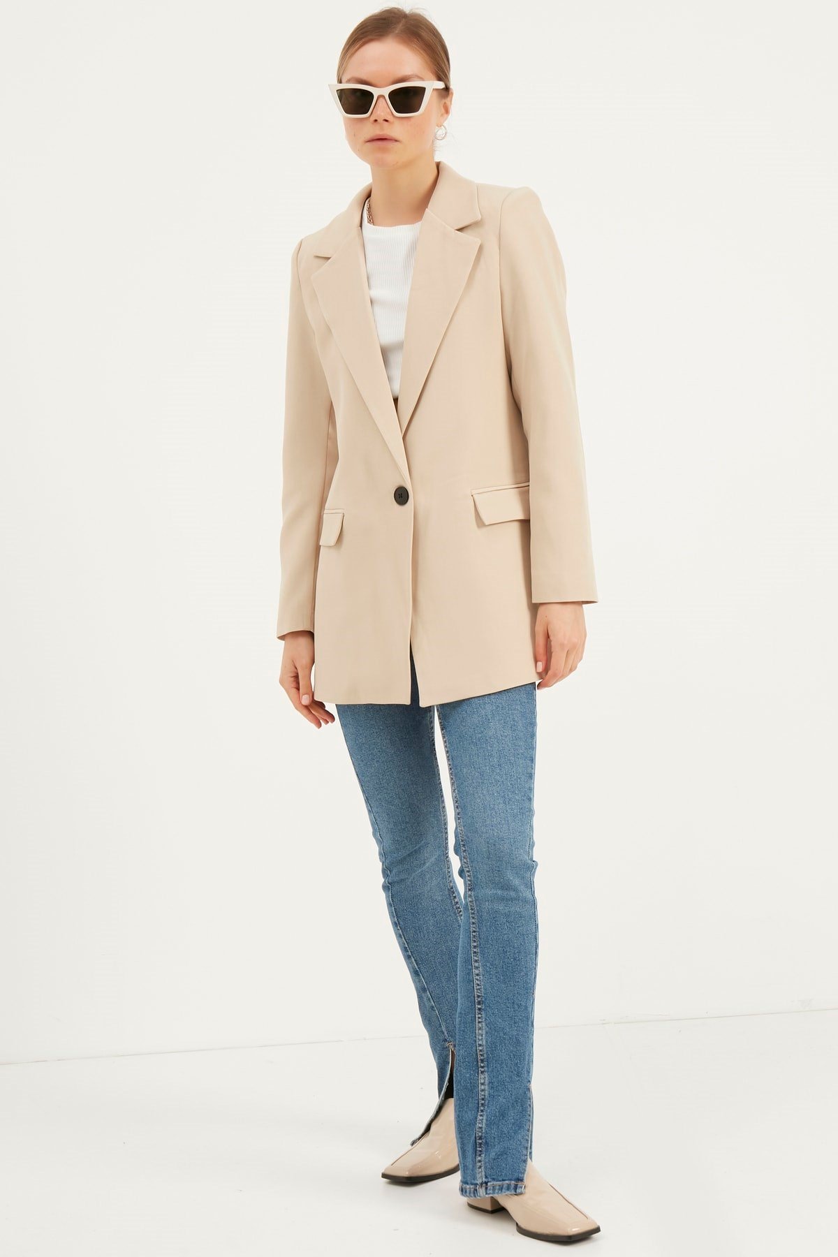 Kadın Krem Blazer Ceket