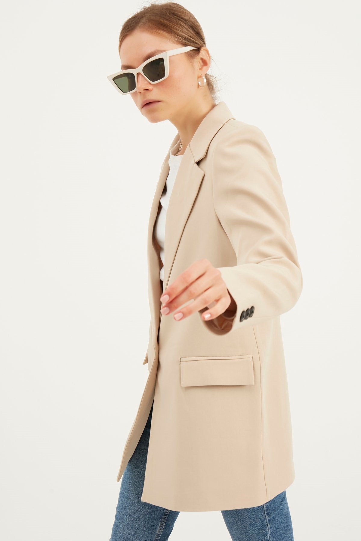 Kadın Krem Blazer Ceket
