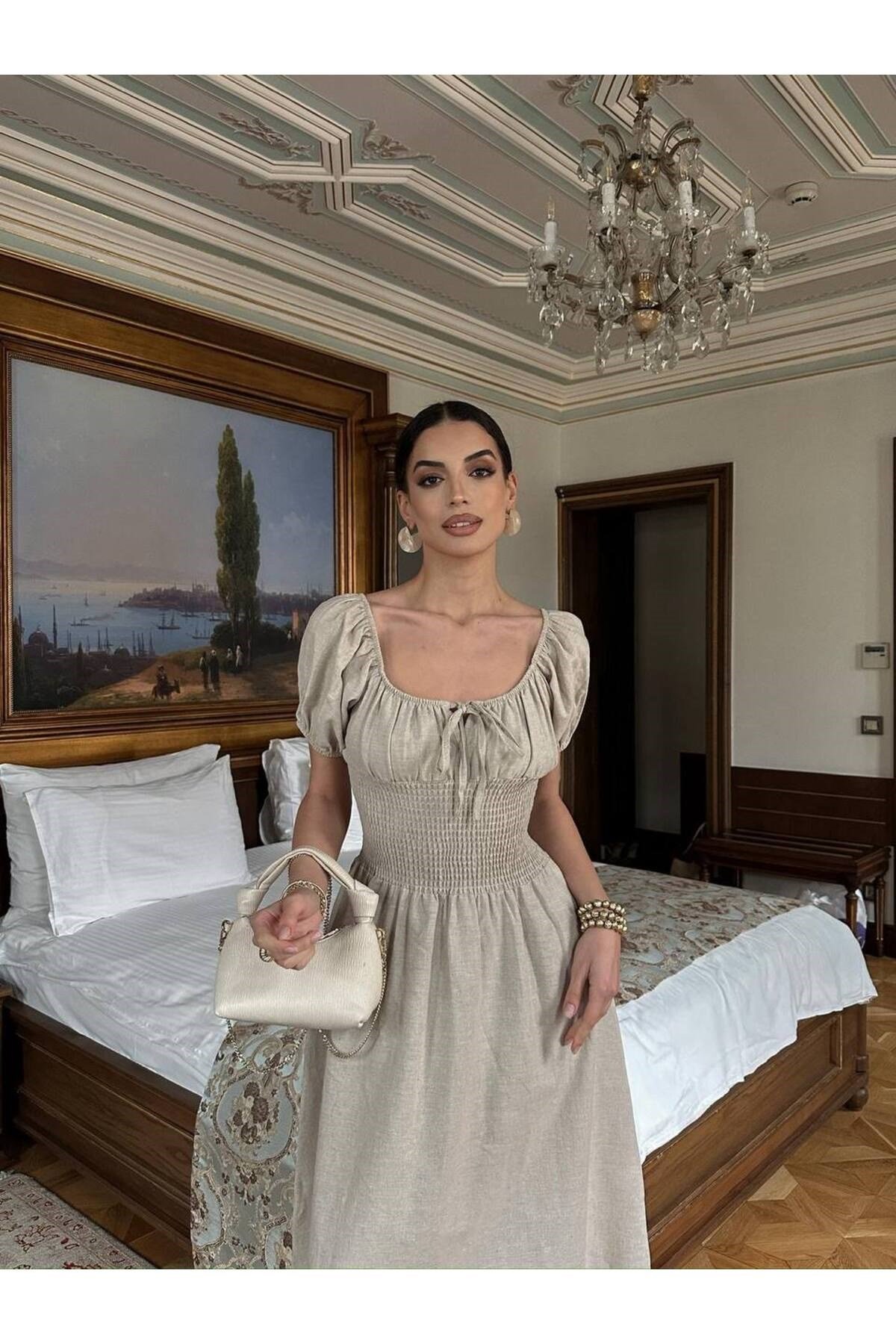 Kadın Krem Gipeli Elbise