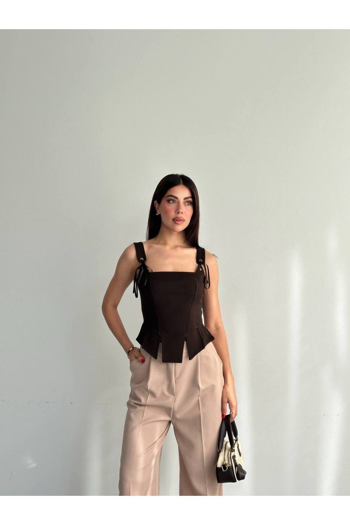 Kadın Kurdele Askılı Korsaj Tasarım Bordo Büstiyer
