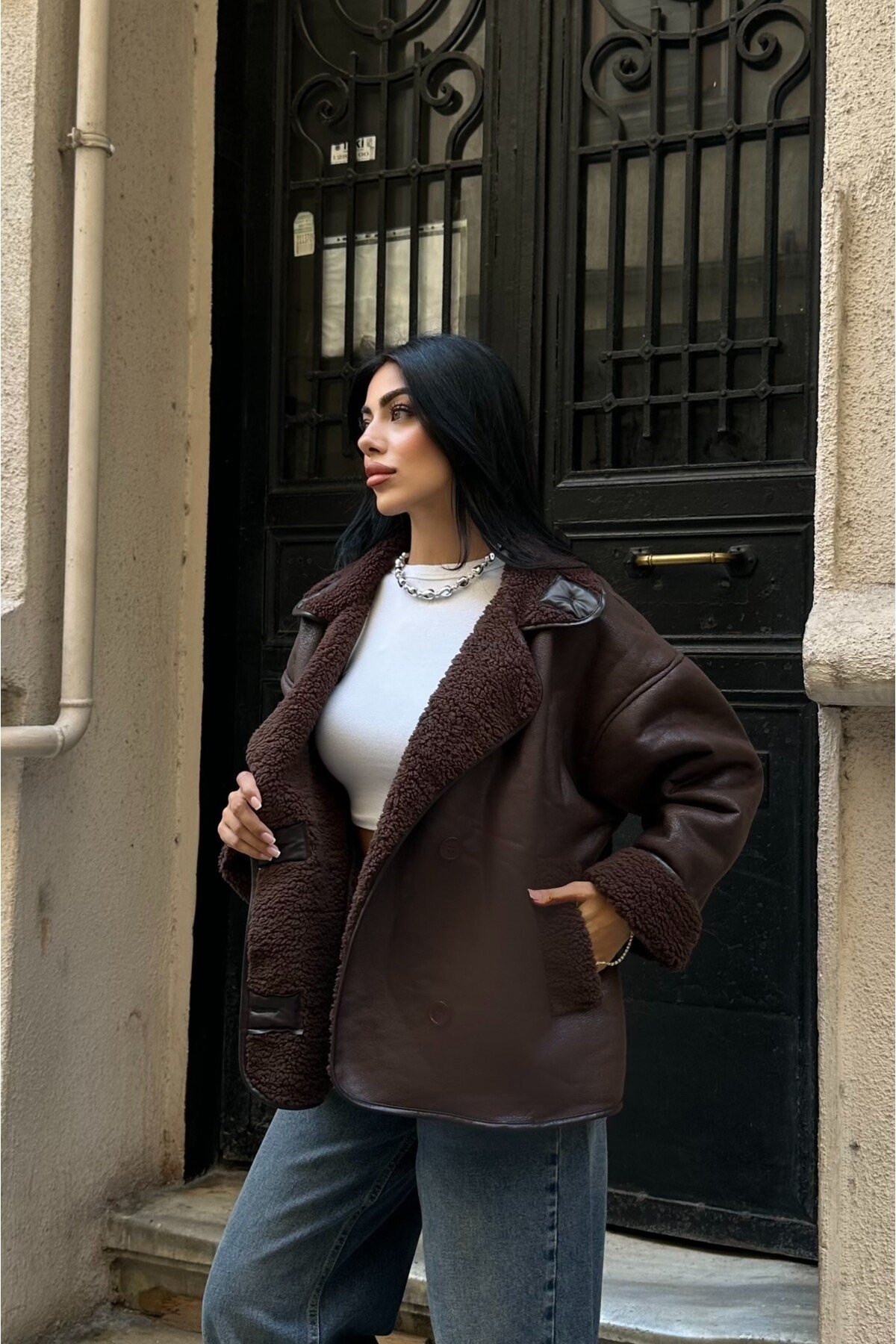 Kadın Kürklü Oversize Ceket
