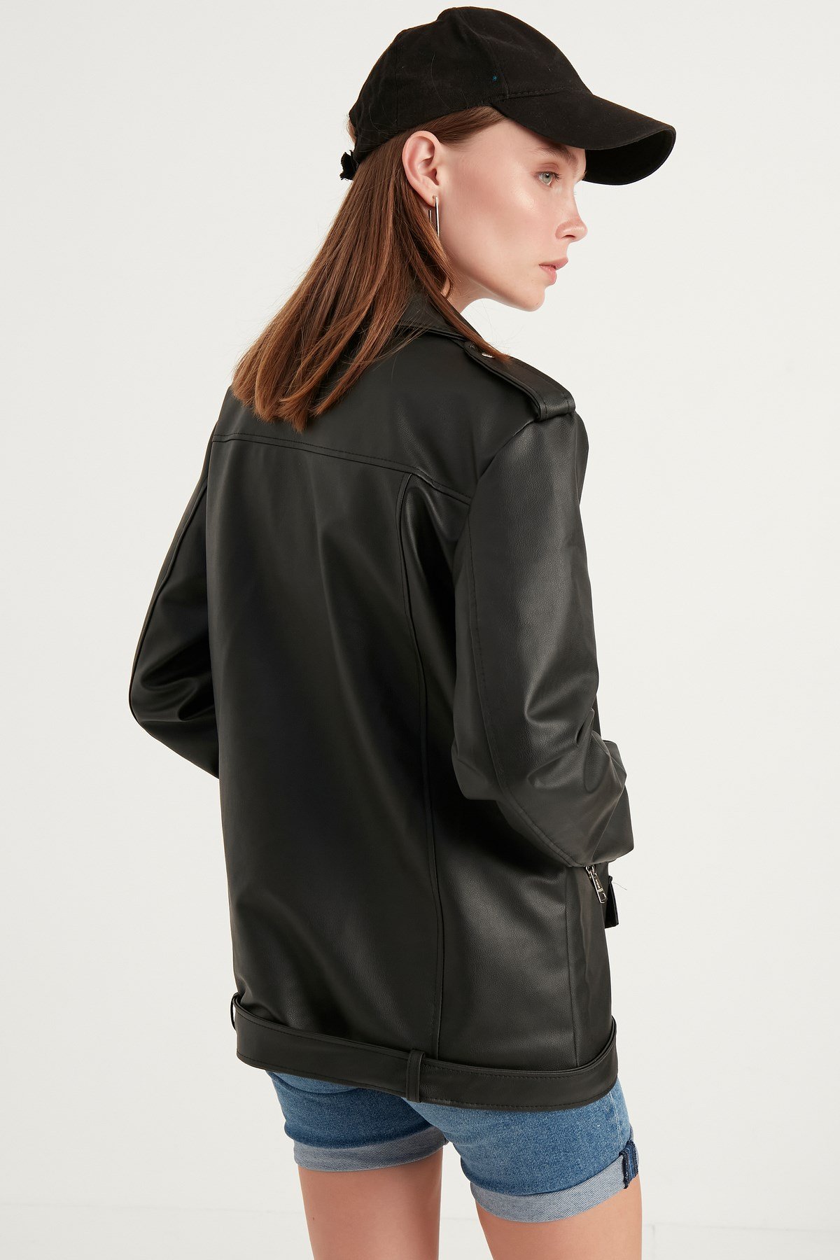 Kadın Oversize Biker Deri Ceket