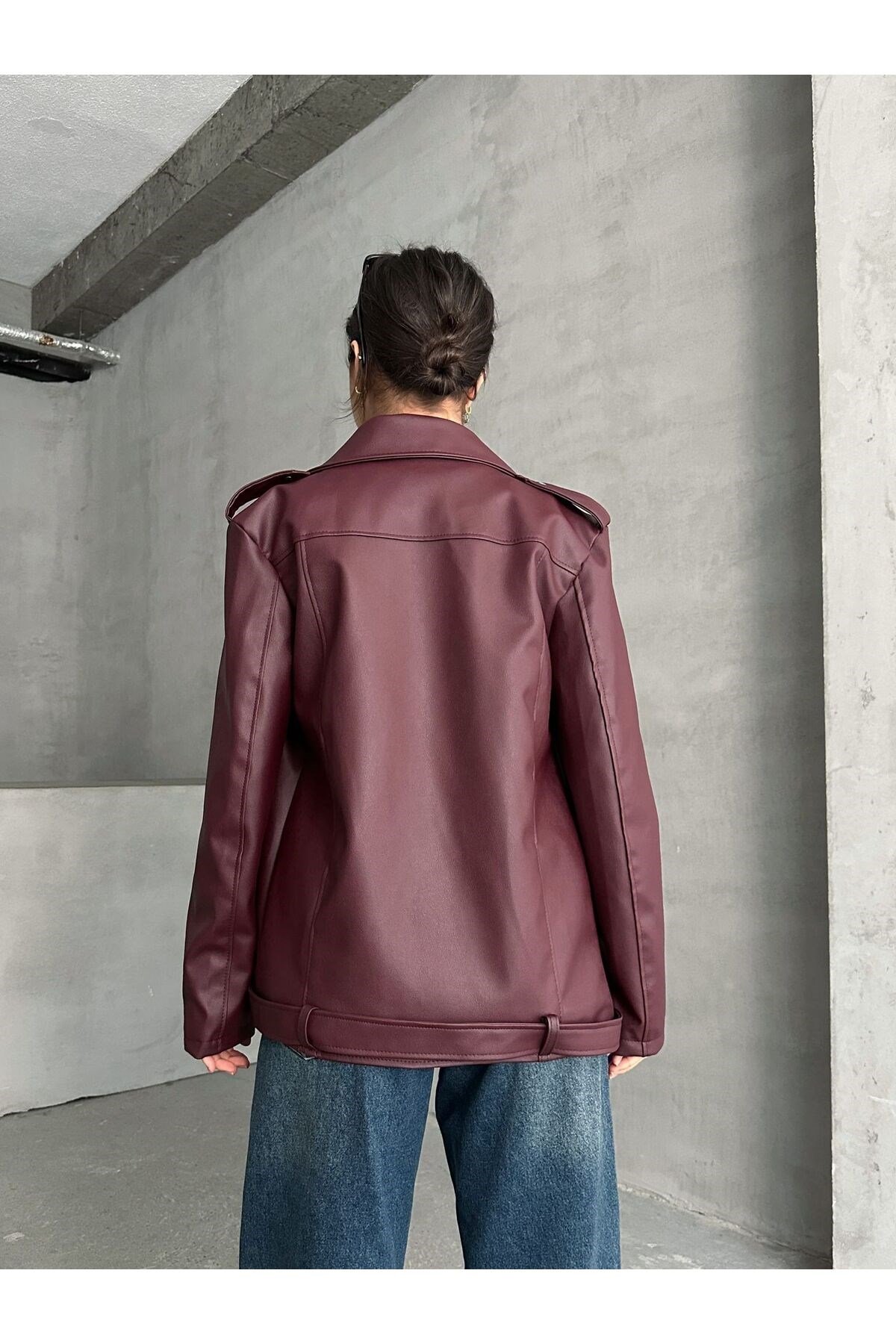 Kadın Oversize Biker Deri Ceket