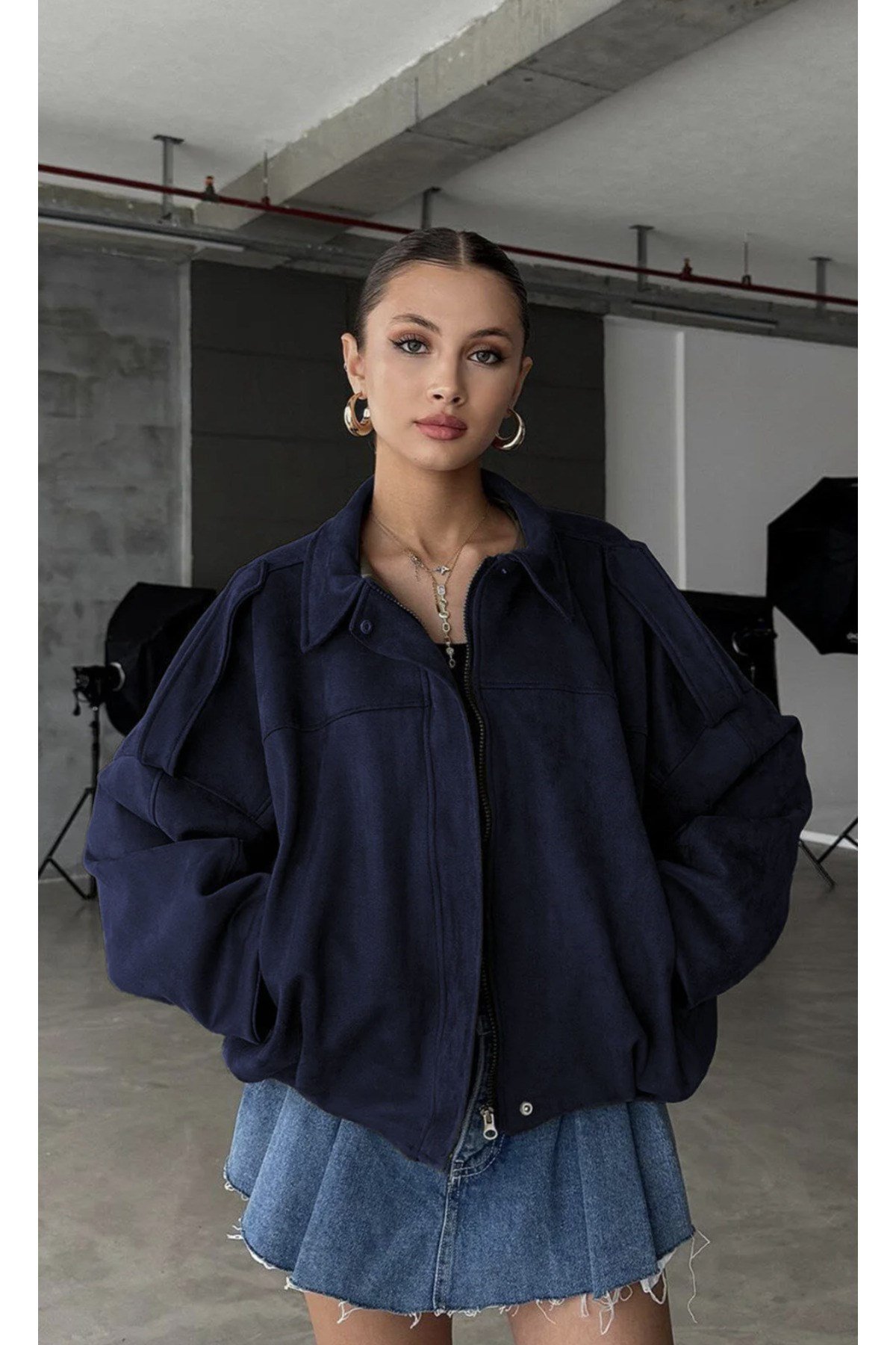 Kadın Oversize Bomber Süet Ceket