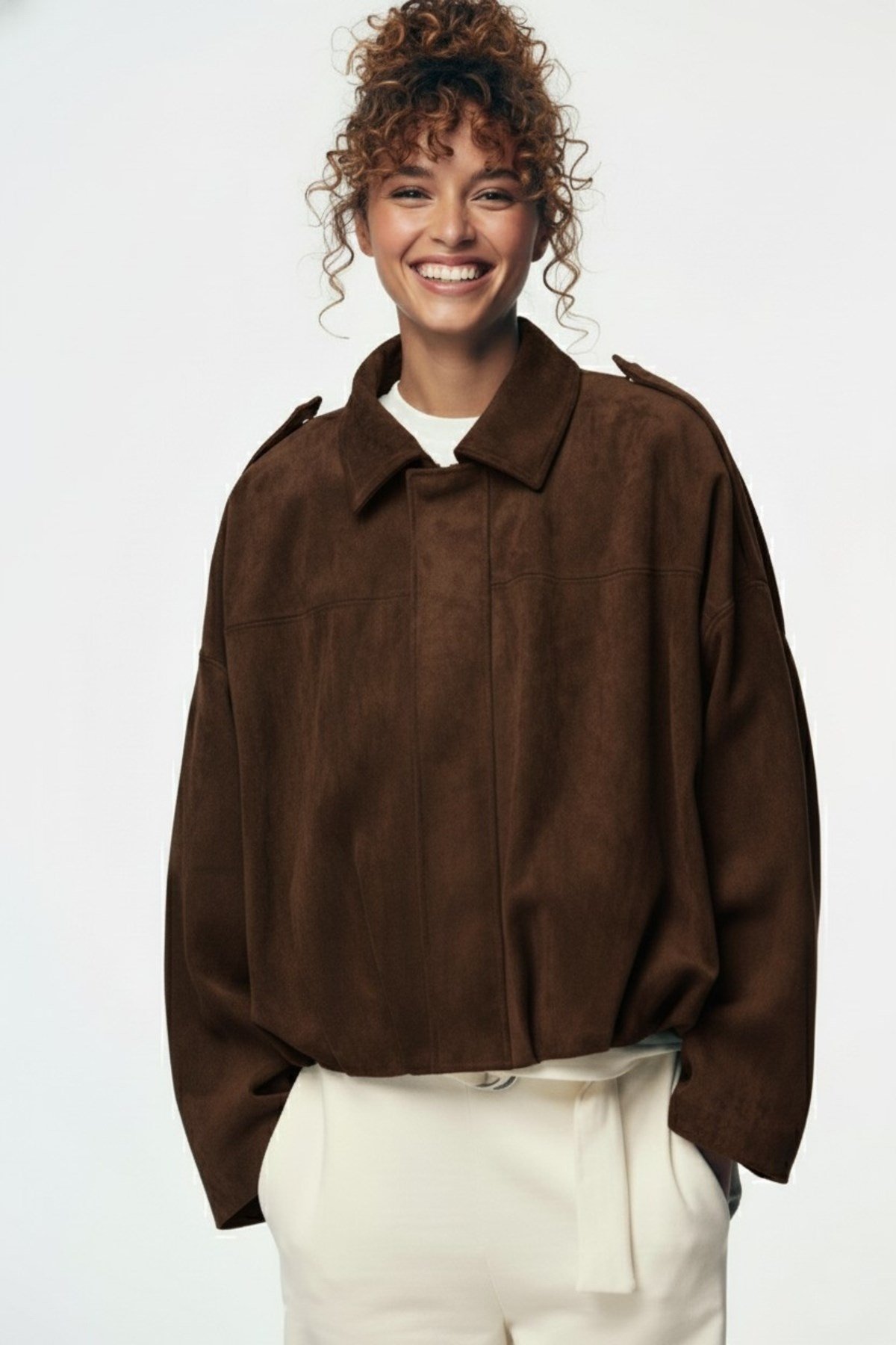 Kadın Oversize Bomber Süet Ceket