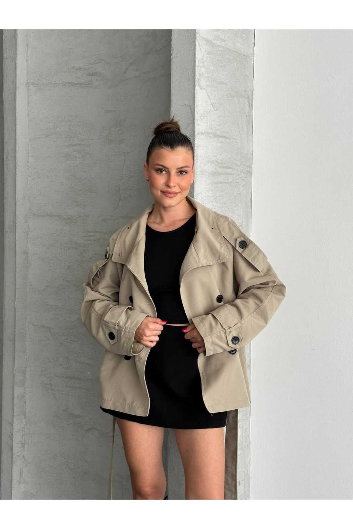 Kadın Oversize Muadil Su İtici Trençkot