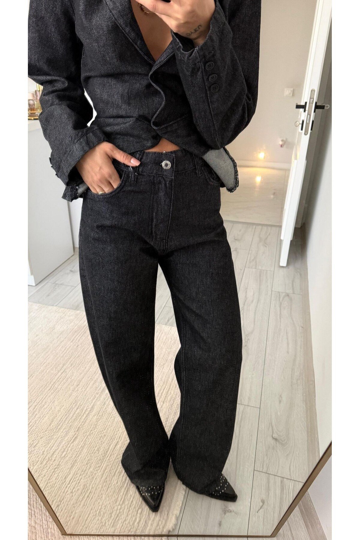 Kadın Premium Kalite Bağlama Detaylı Denim Kot Takım