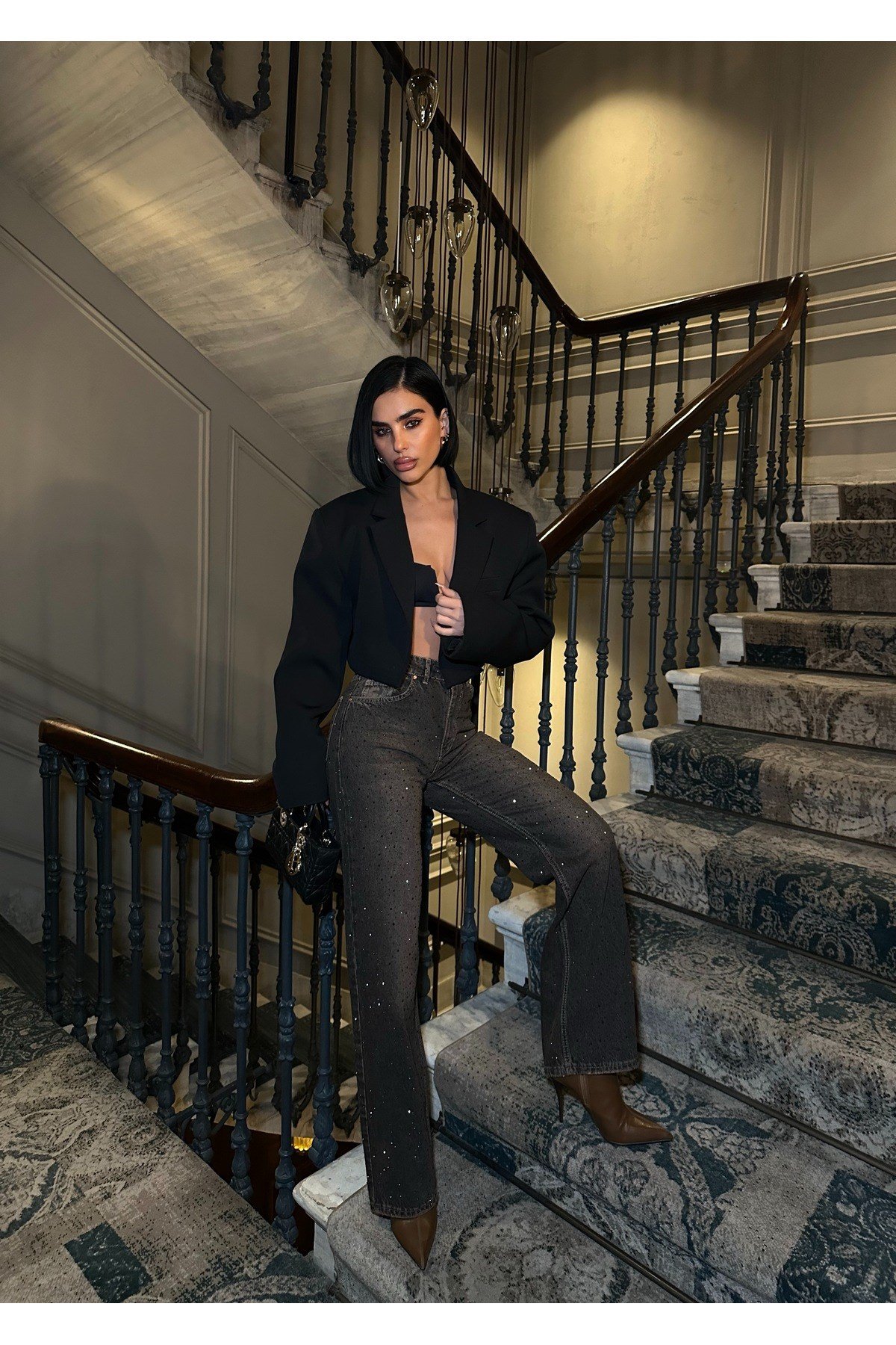 Kadın Taşlı Jeans Kot Pantolon