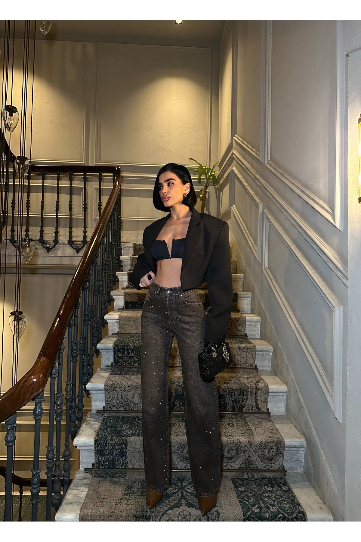 Kadın Taşlı Jeans Kot Pantolon