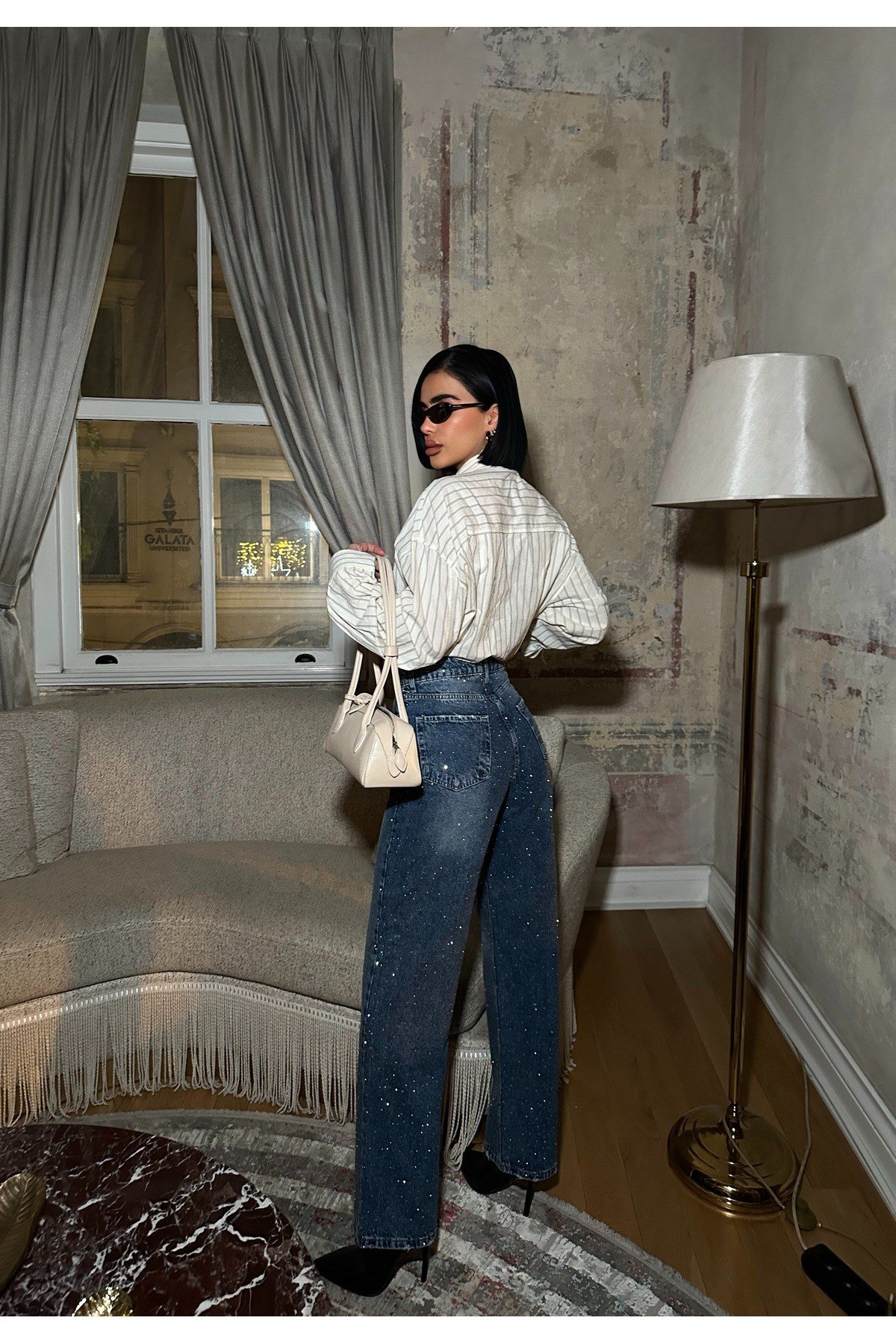 Kadın Taşlı Jeans Kot Pantolon