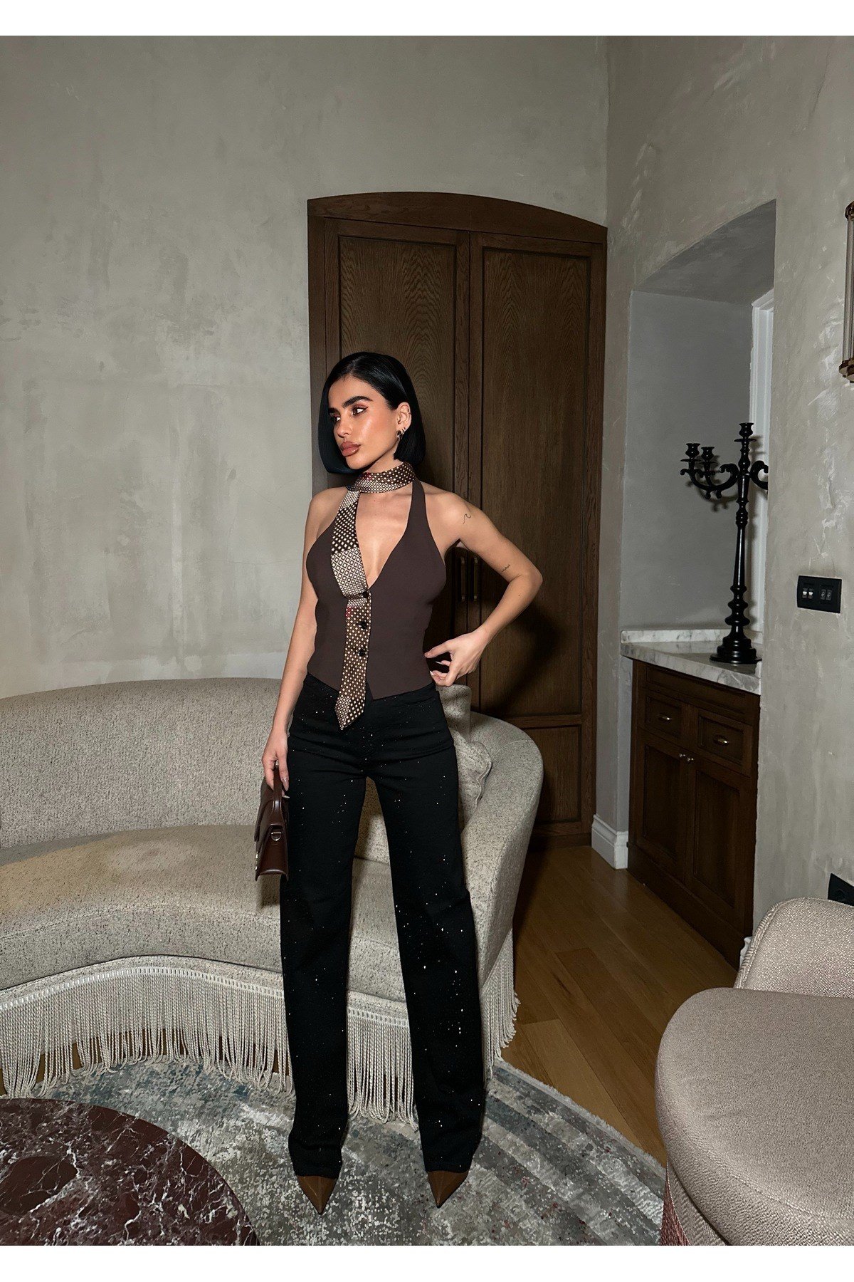 Kadın Taşlı Jeans Kot Pantolon