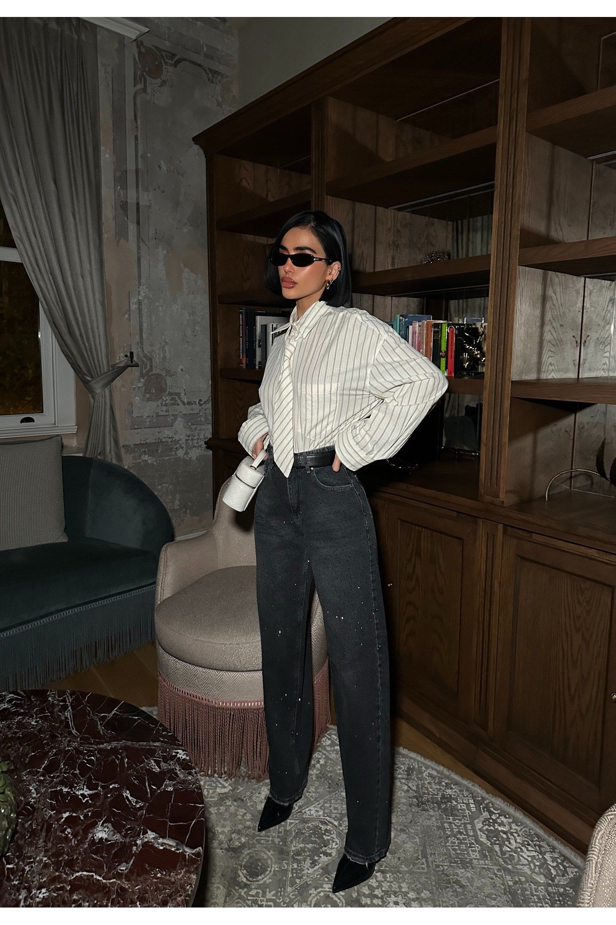 Kadın Taşlı Jeans Kot Pantolon
