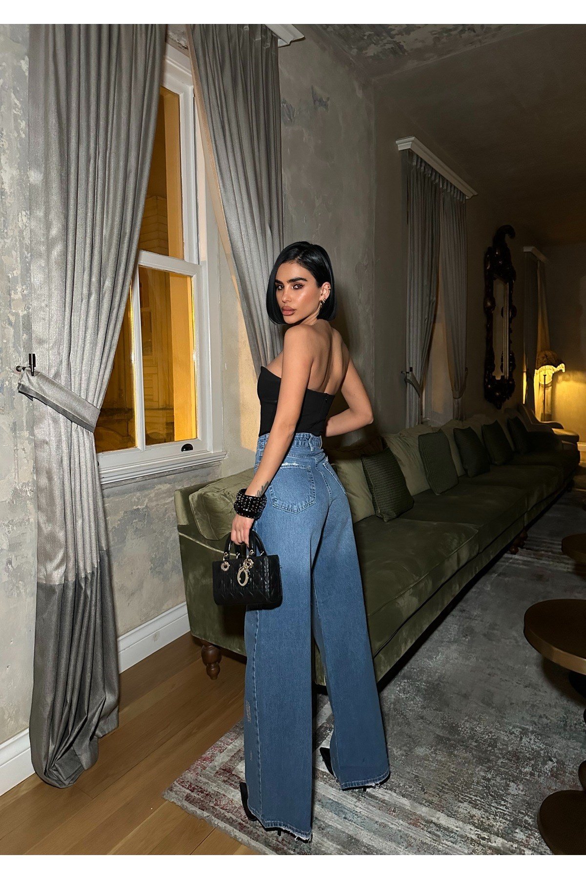 Kadın Taşlı Jeans Kot Pantolon