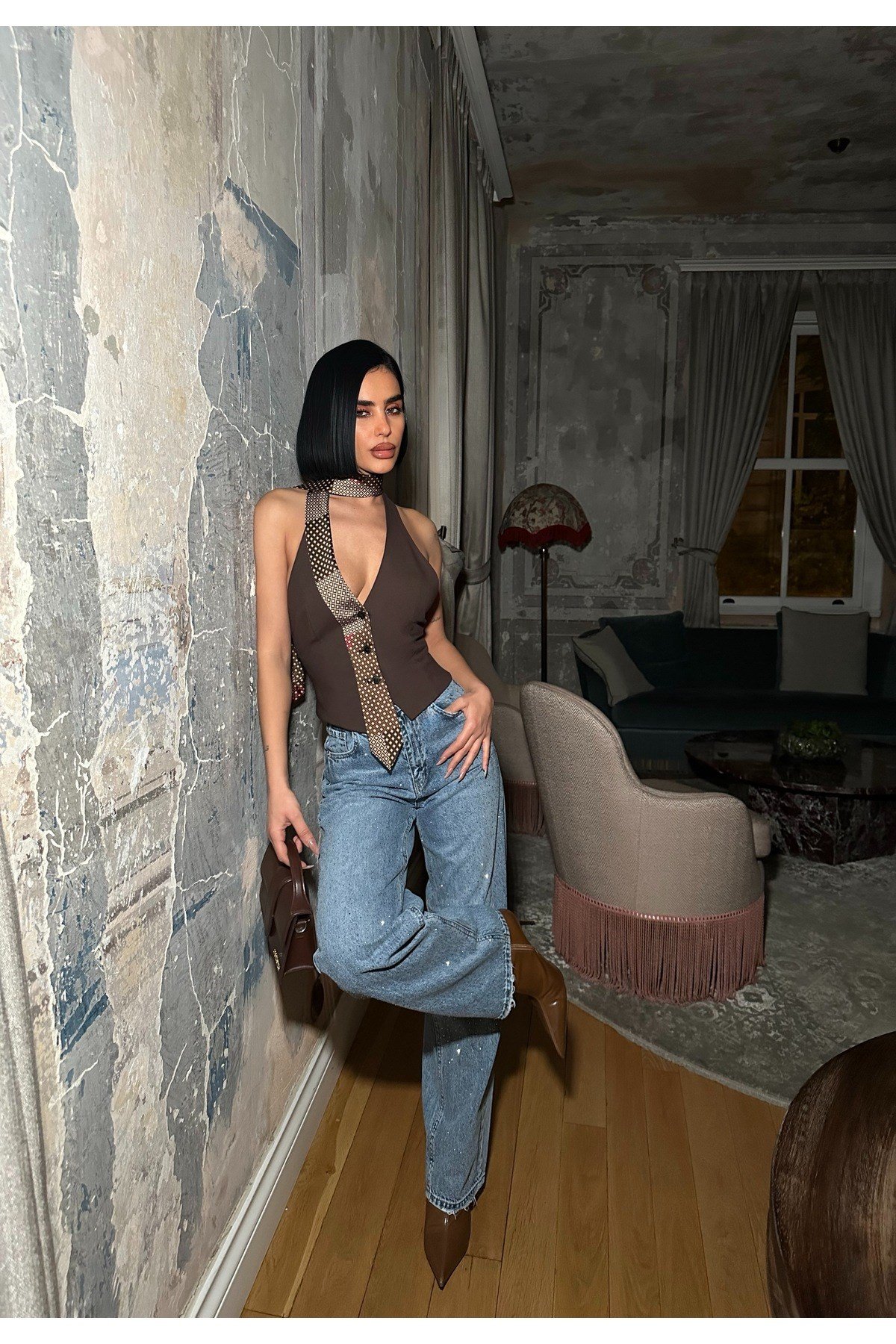 Kadın Taşlı Jeans Kot Pantolon