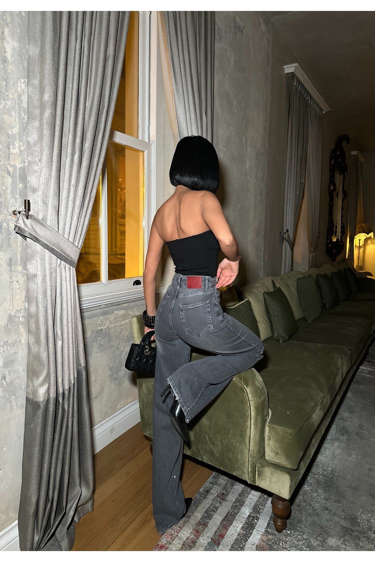Kadın Taşlı Jeans Kot Pantolon