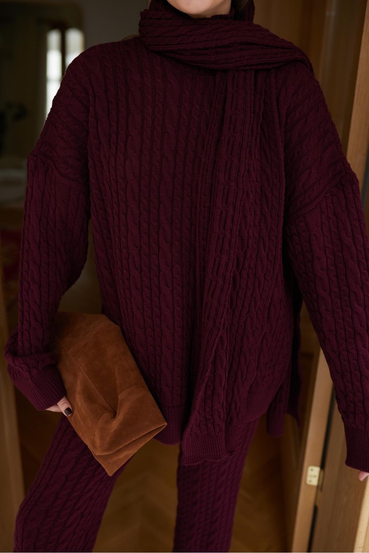 Kadın Triko Pantolon Takım Oversize Saç Örgülü