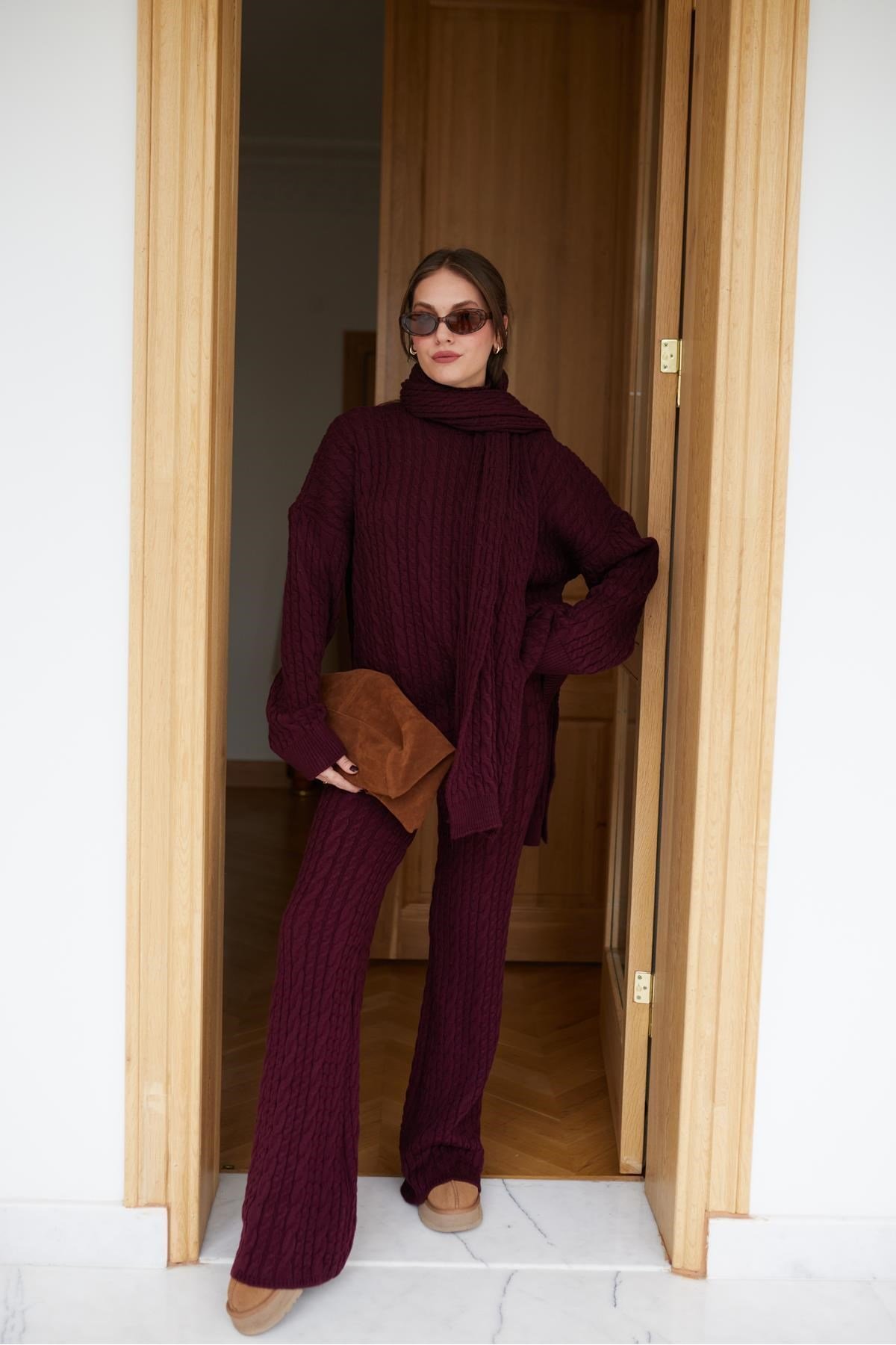 Kadın Triko Pantolon Takım Oversize Saç Örgülü