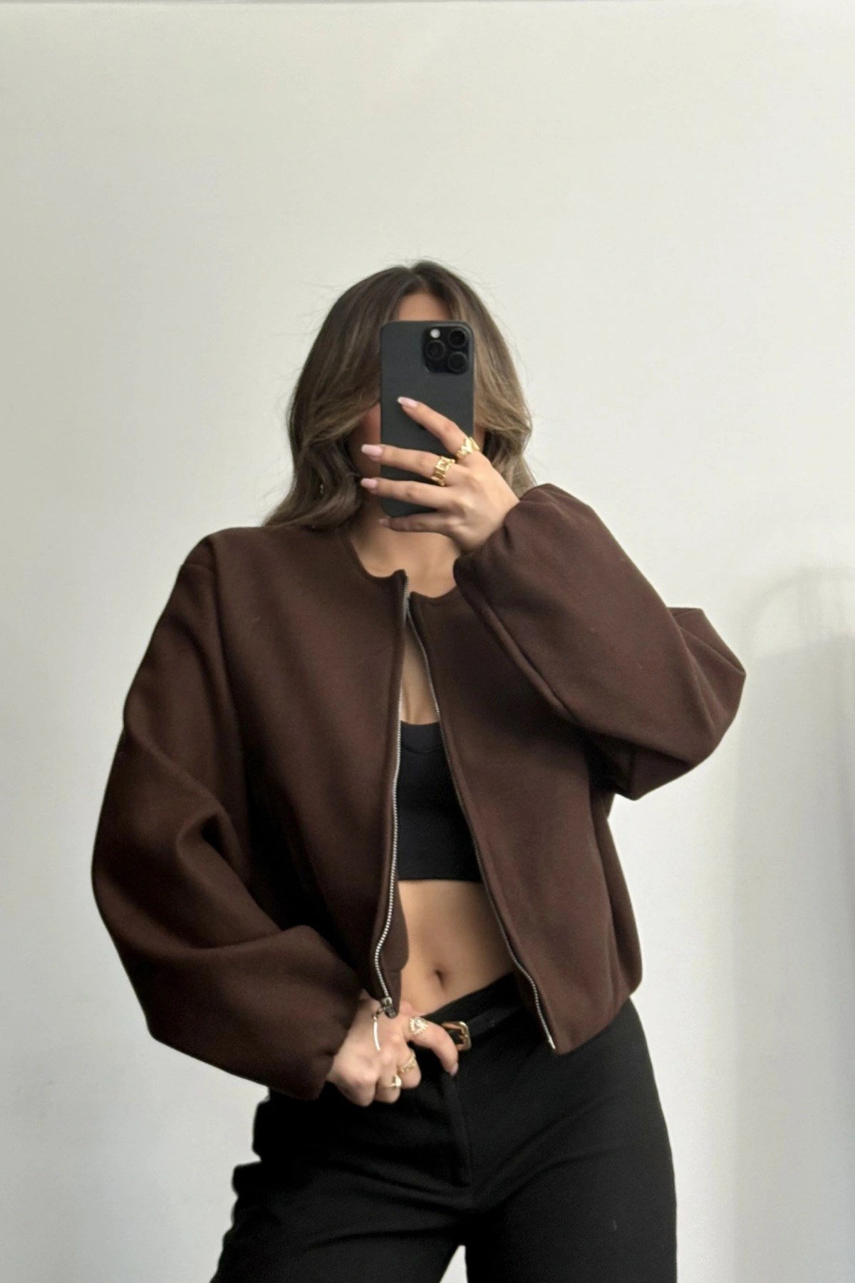 Kadın Viral Kaşe Kumaş Bomber Ceket