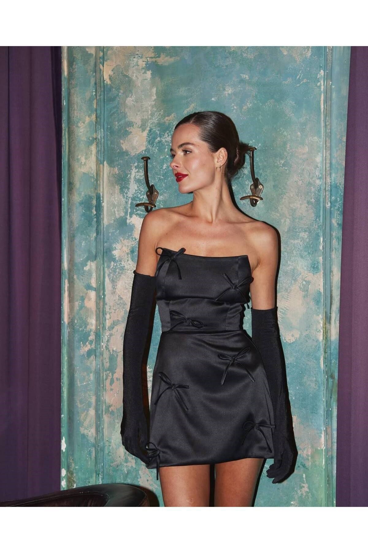 Kadın Viral Model Fiyonklu Straplez Elbise