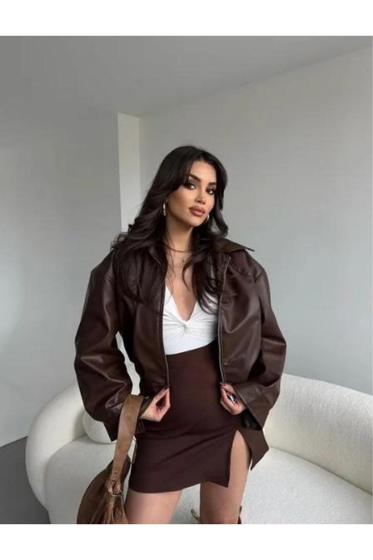 Kadın Yeni Sezon Bomber Deri Ceket