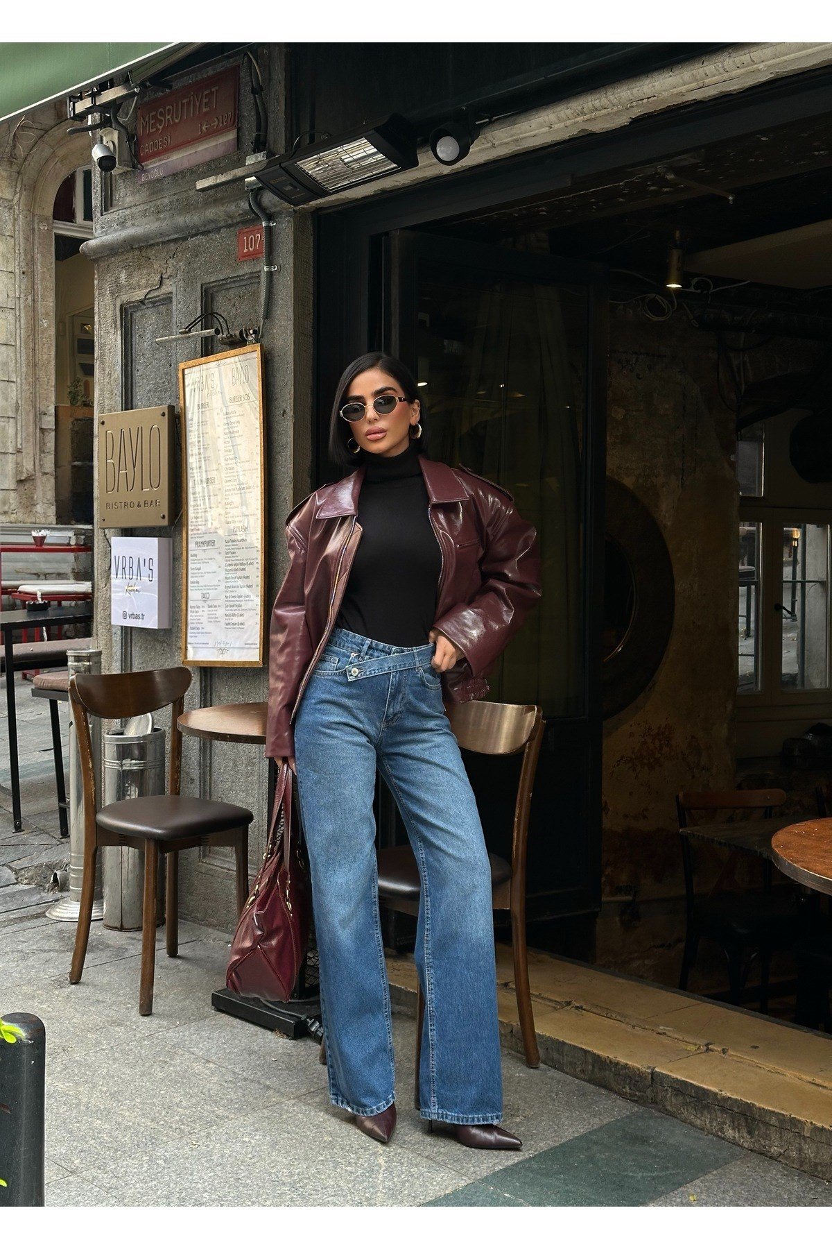 Kadın Yüksek Bel Kemer Detaylı Palazzo Likralı Kot Pantolon