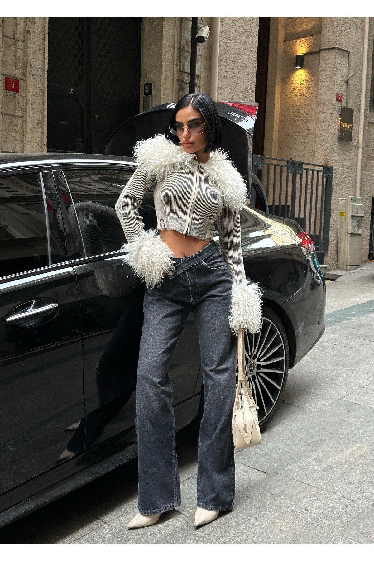 Kadın Yüksek Bel Kemer Detaylı Palazzo Likralı Kot Pantolon