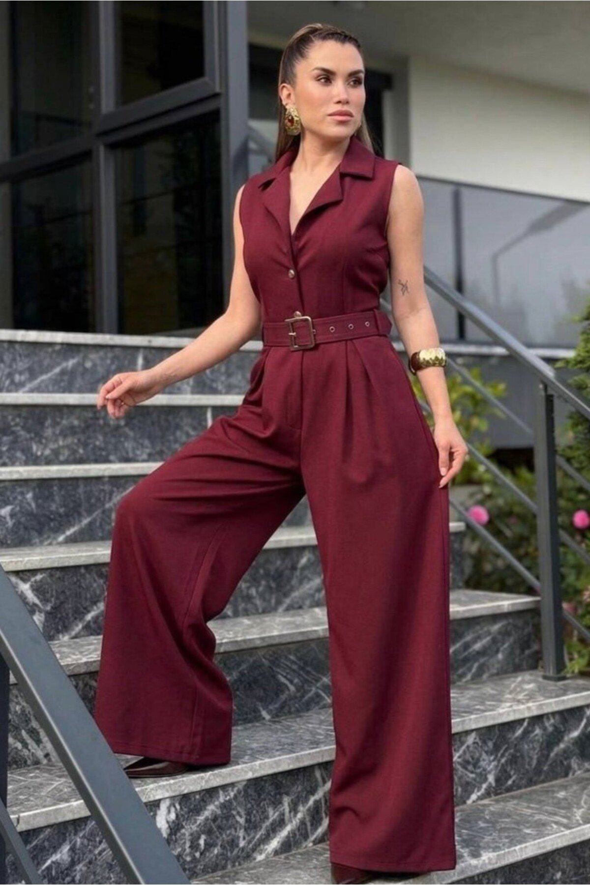 Kadın Zra Model Sıfır Kol Düğmeli Kemerli Tulum