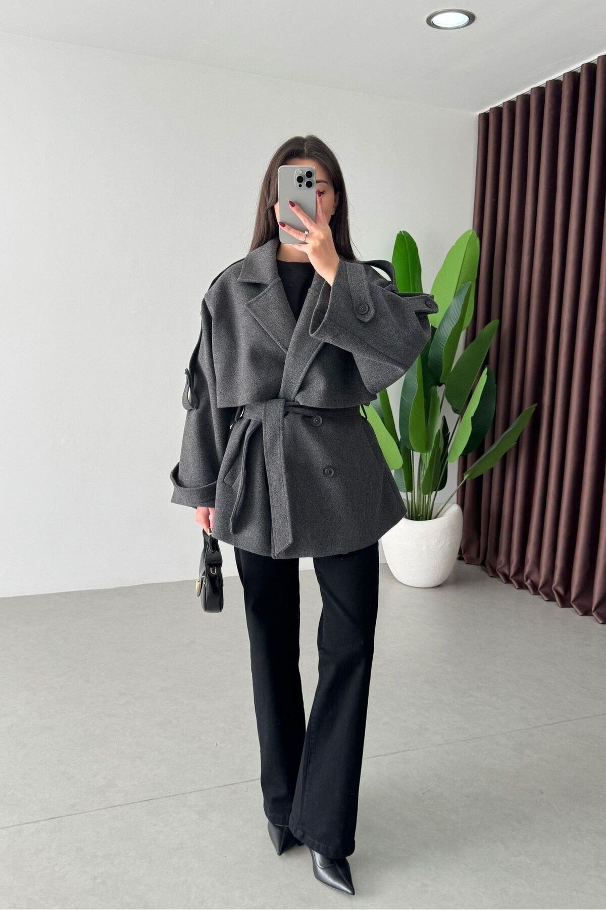 Kemerli Oversize İthal Zr Model Kaşe Kaban