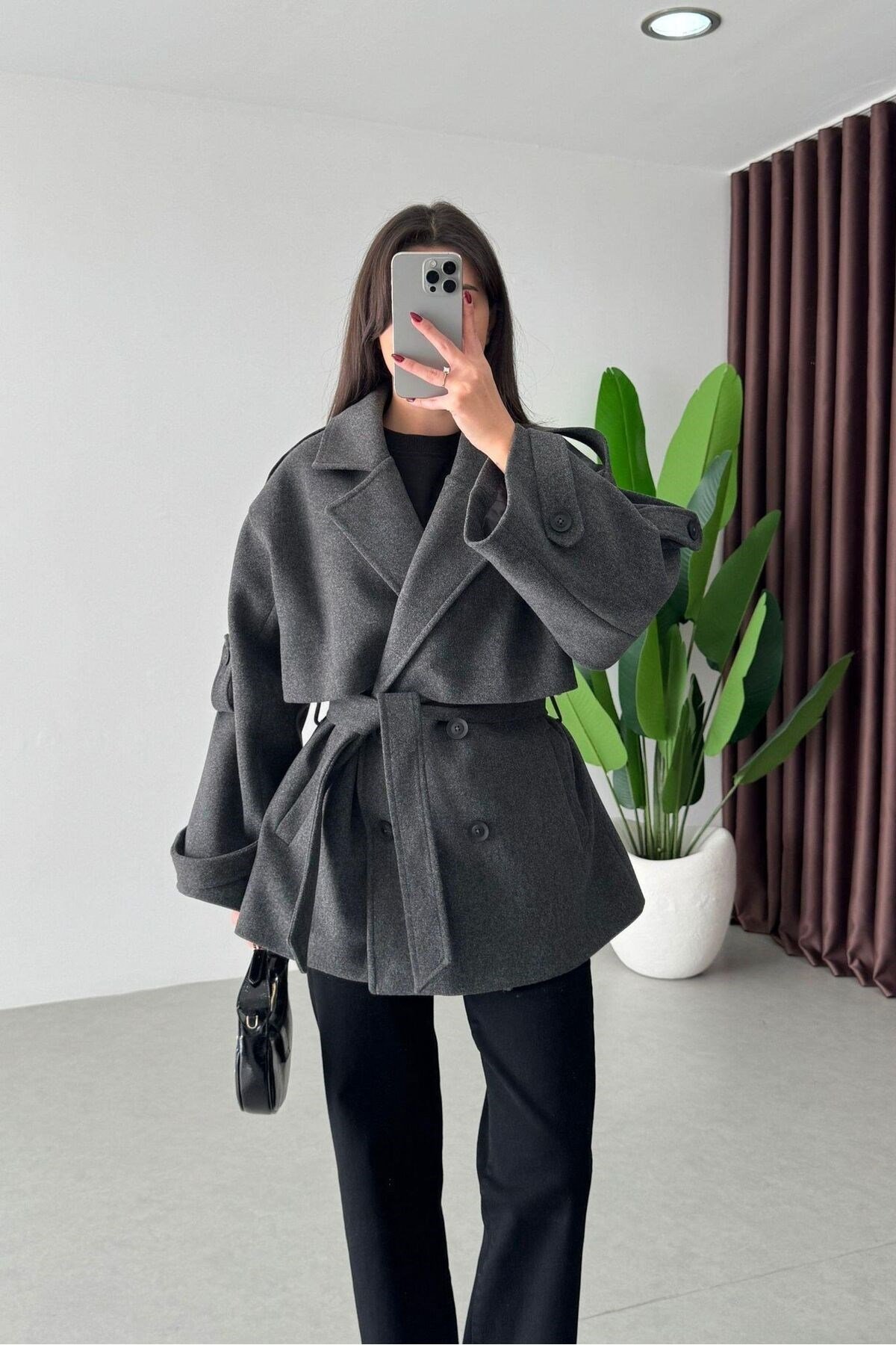 Kemerli Oversize İthal Zr Model Kaşe Kaban