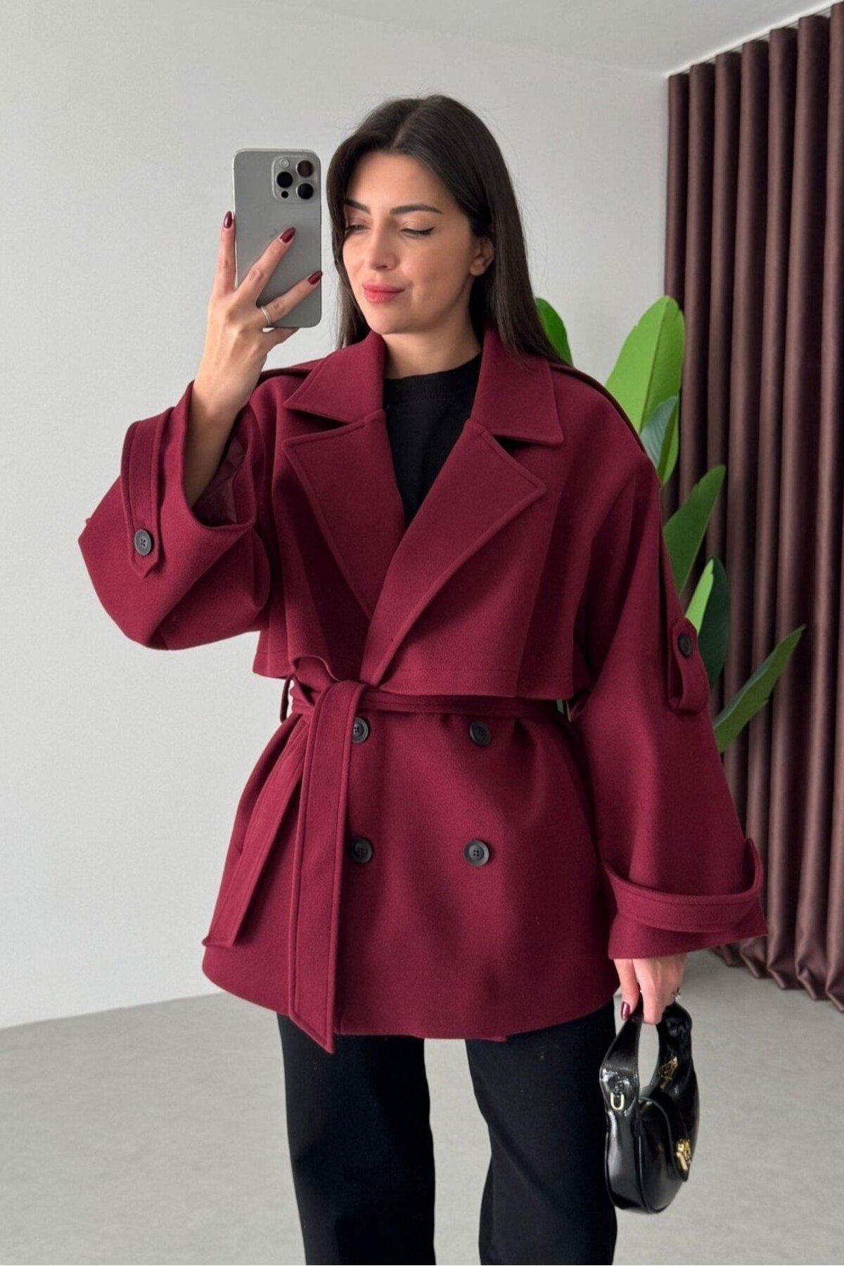 Kemerli Oversize İthal Zr Model Kaşe Kaban