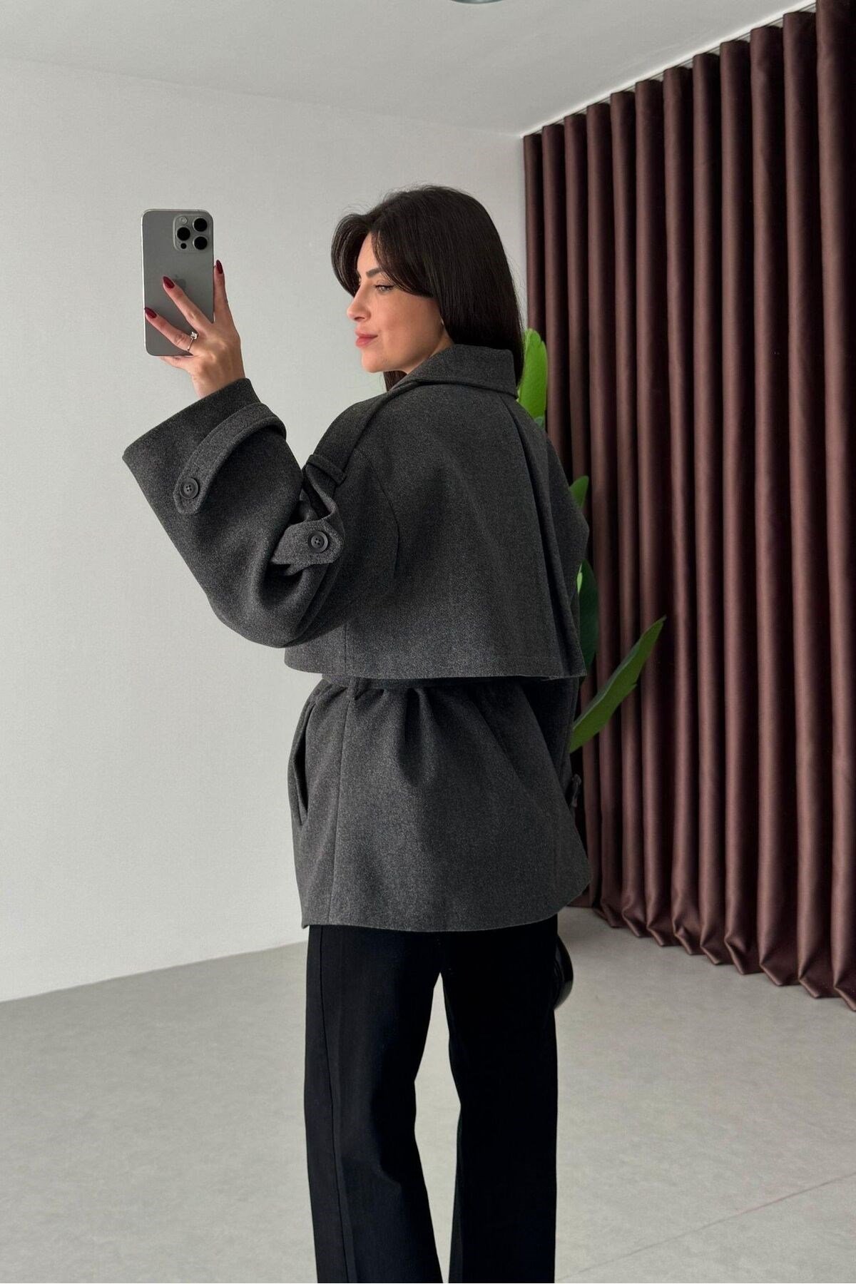 Kemerli Oversize İthal Zr Model Kaşe Kaban