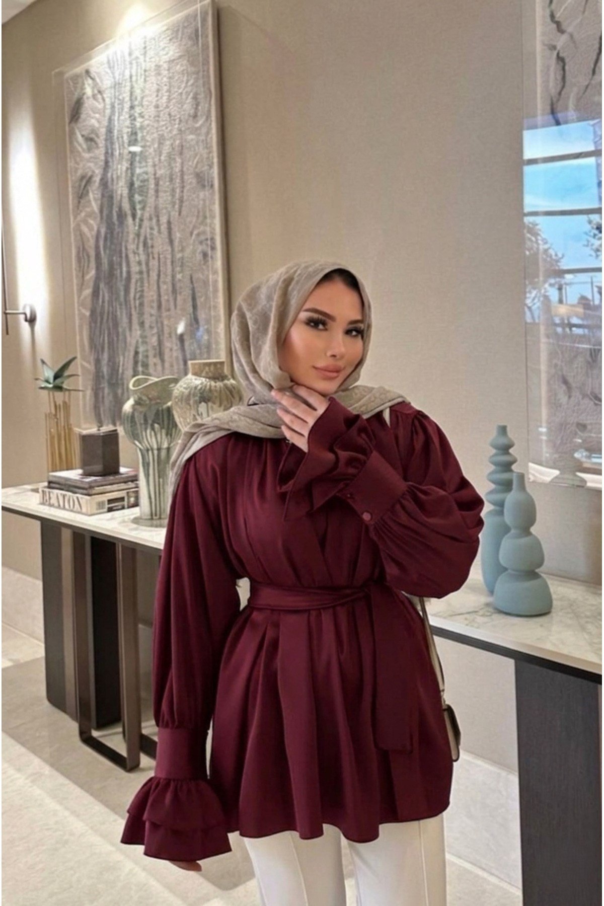 Kuşaklı Tesettür Gömlek